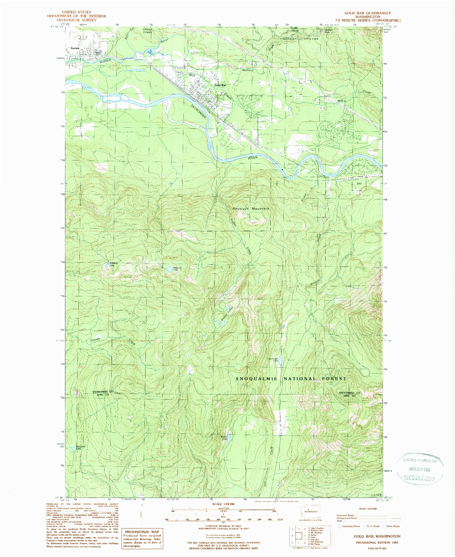 USGS 1:24000-SCALE QUADRANGLE FOR GOLD BAR, WA 1989