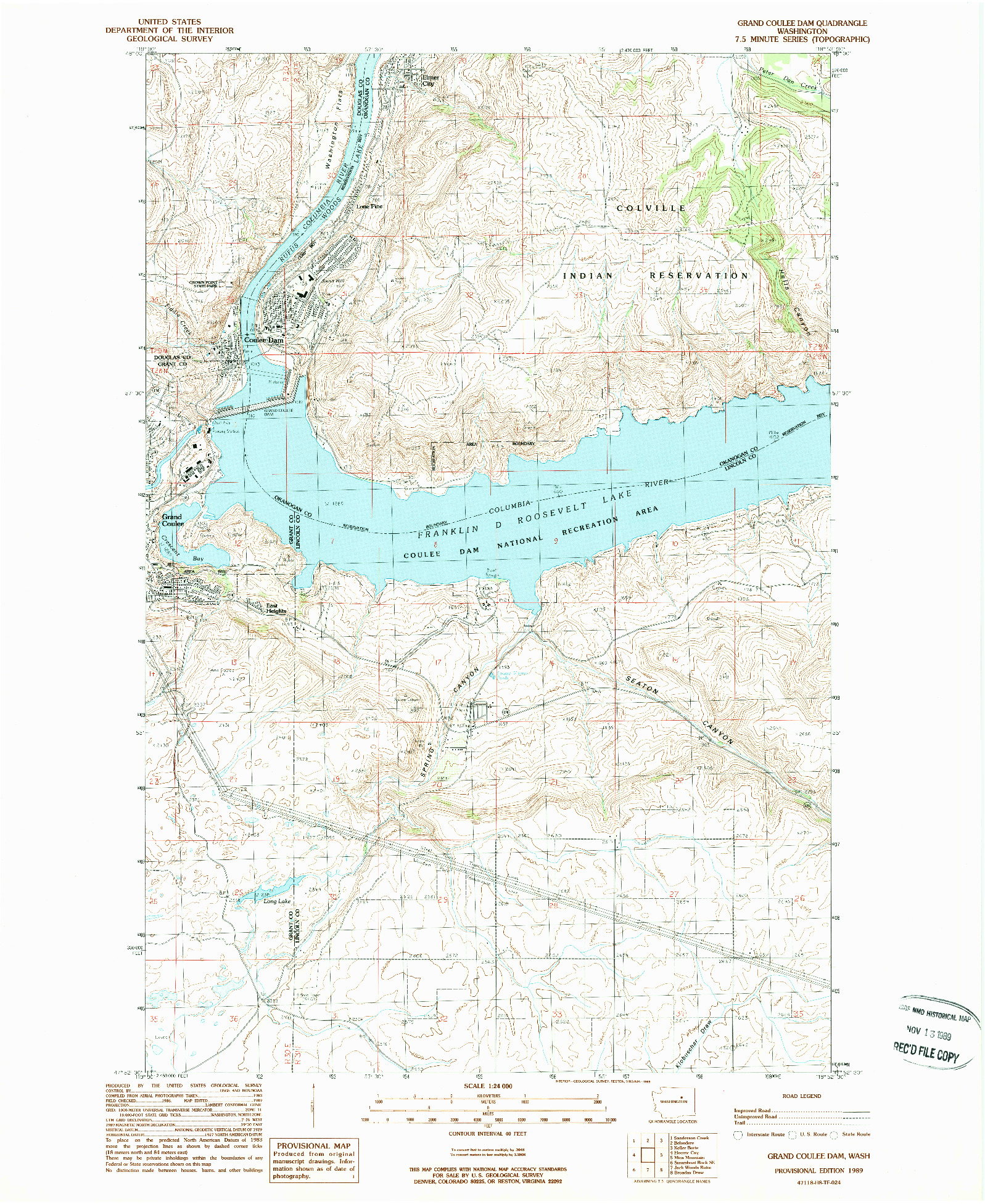 USGS 1:24000-SCALE QUADRANGLE FOR GRAND COULEE DAM, WA 1989