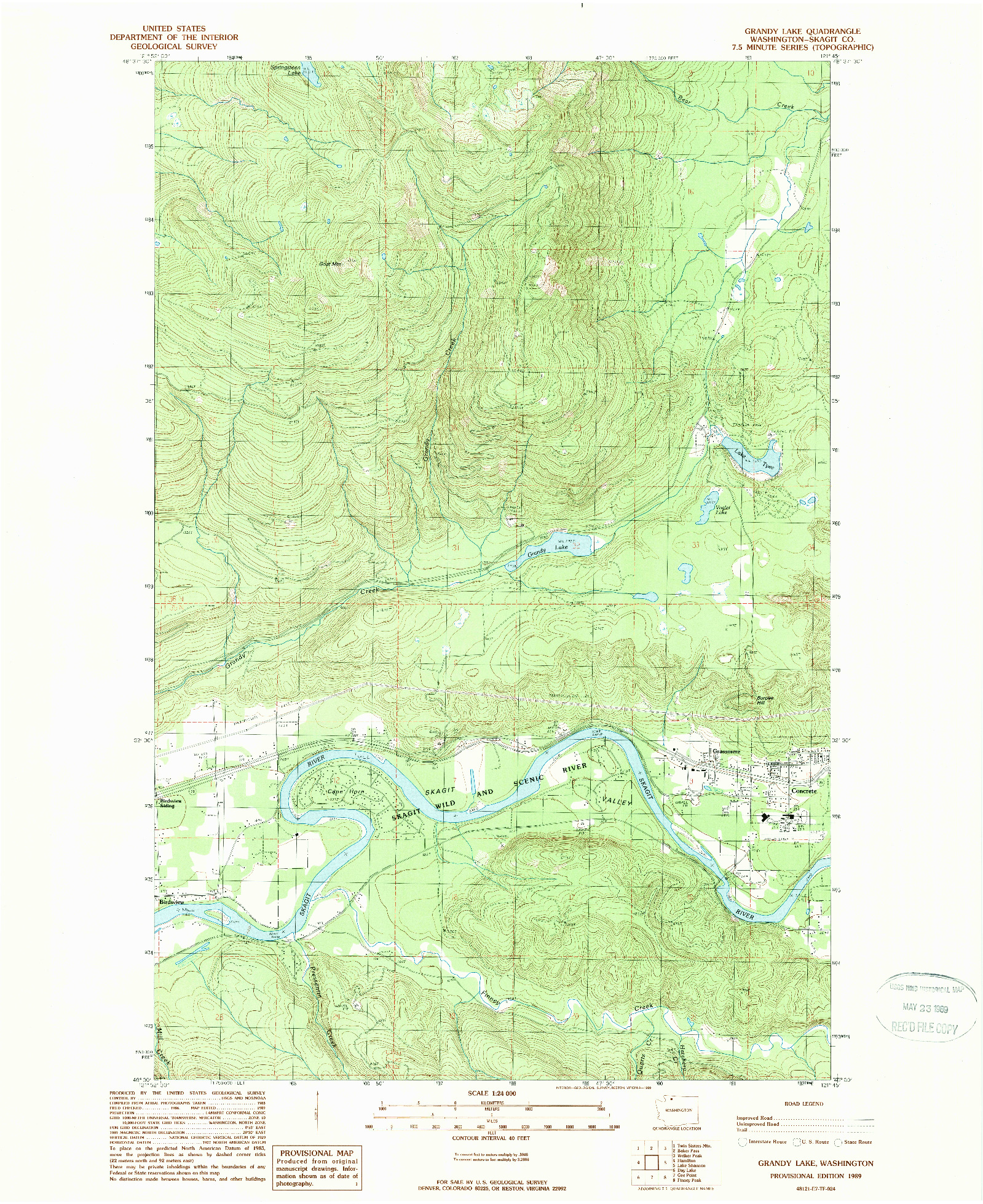 USGS 1:24000-SCALE QUADRANGLE FOR GRANDY LAKE, WA 1989