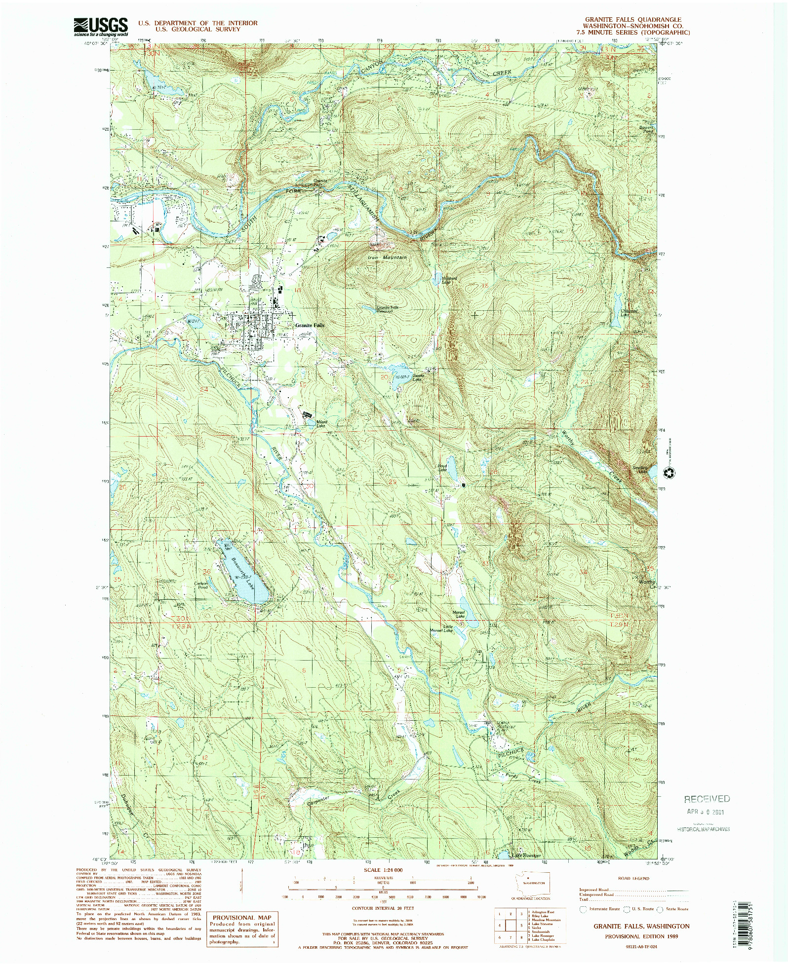 USGS 1:24000-SCALE QUADRANGLE FOR GRANITE FALLS, WA 1989