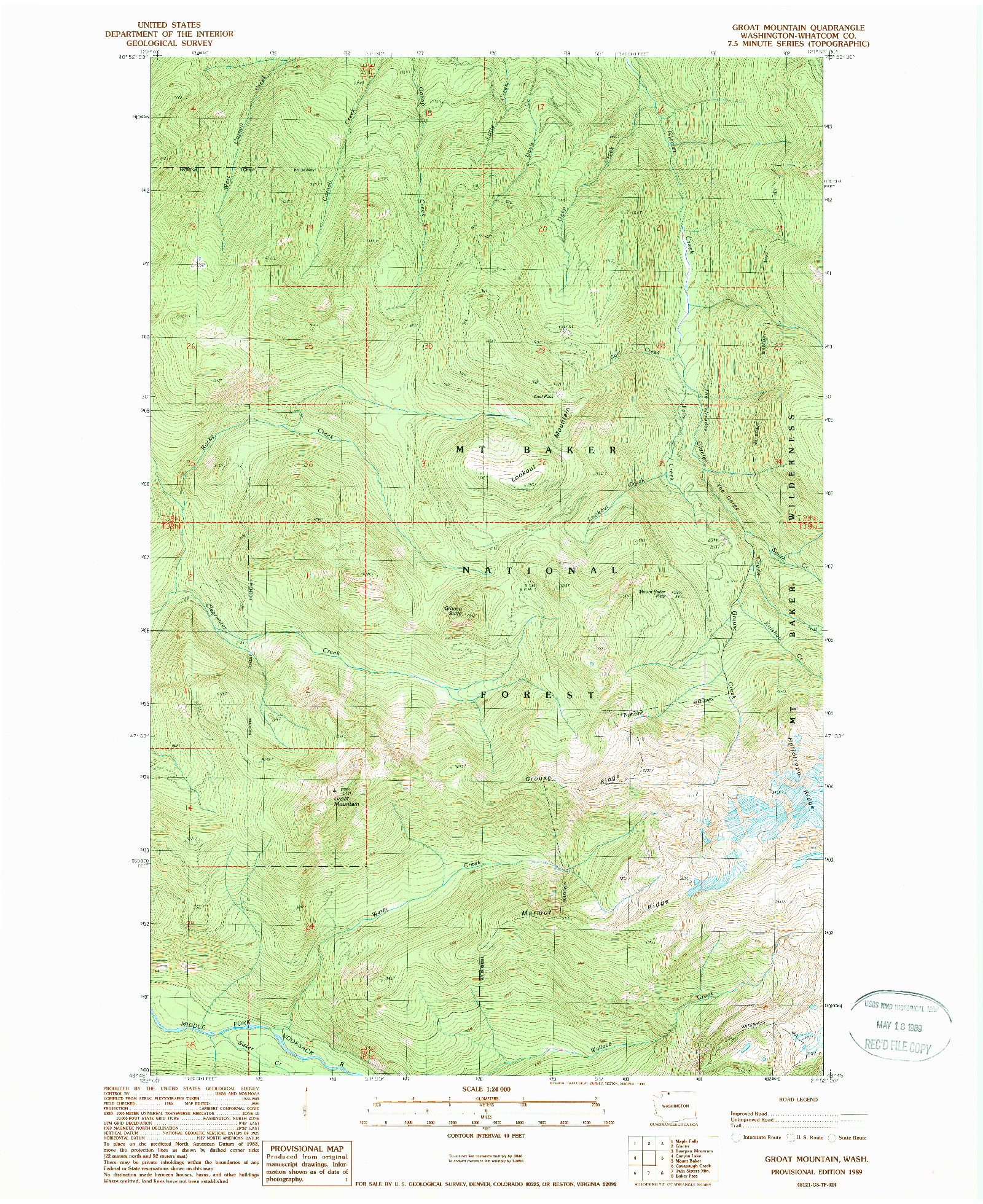 USGS 1:24000-SCALE QUADRANGLE FOR GROAT MOUNTAIN, WA 1989