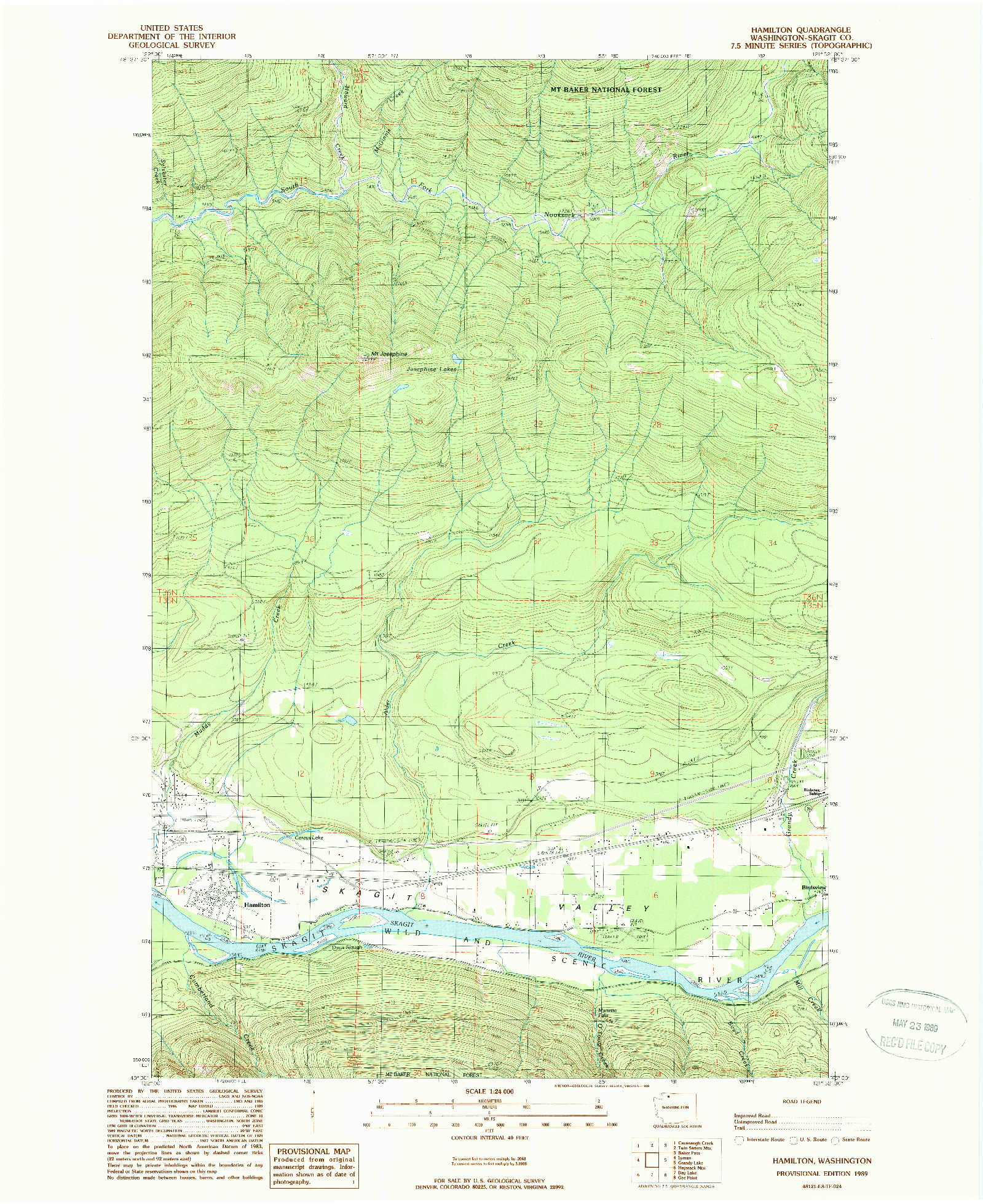 USGS 1:24000-SCALE QUADRANGLE FOR HAMILTON, WA 1989
