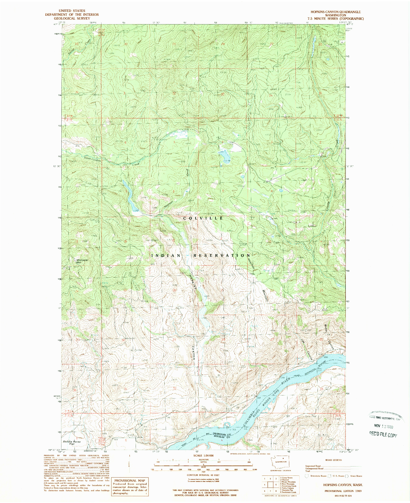 USGS 1:24000-SCALE QUADRANGLE FOR HOPKINS CANYON, WA 1989