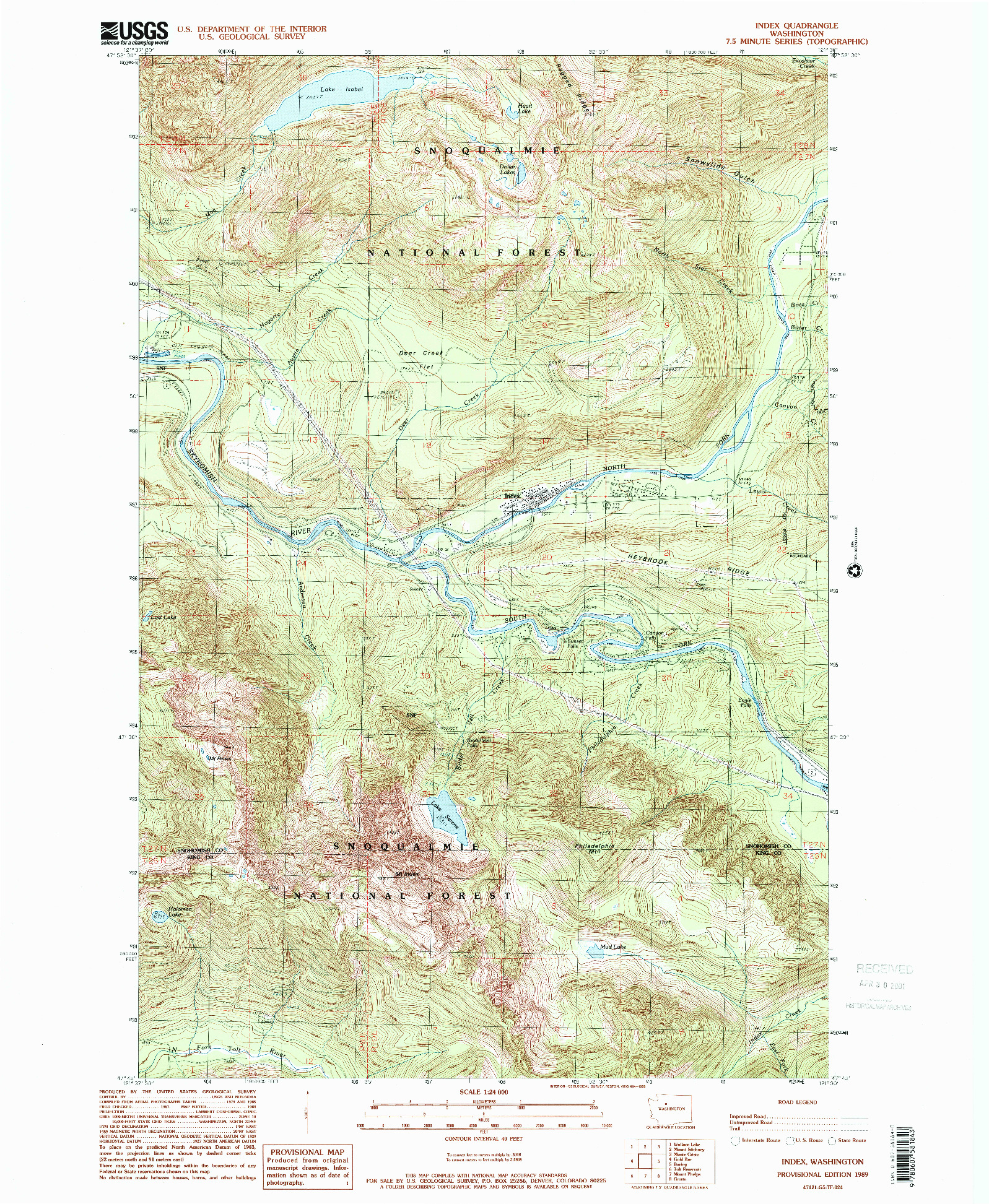 USGS 1:24000-SCALE QUADRANGLE FOR INDEX, WA 1989