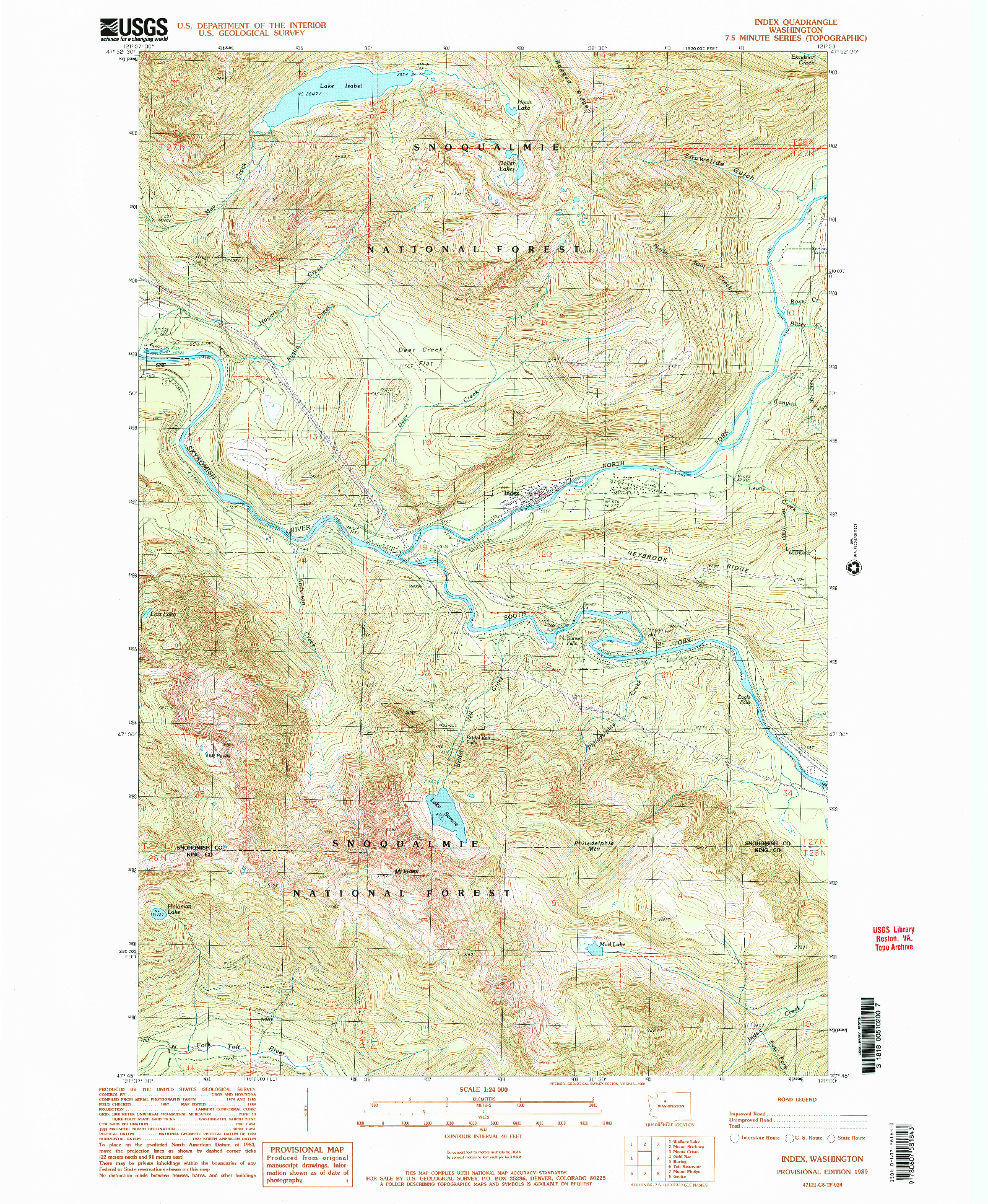 USGS 1:24000-SCALE QUADRANGLE FOR INDEX, WA 1989