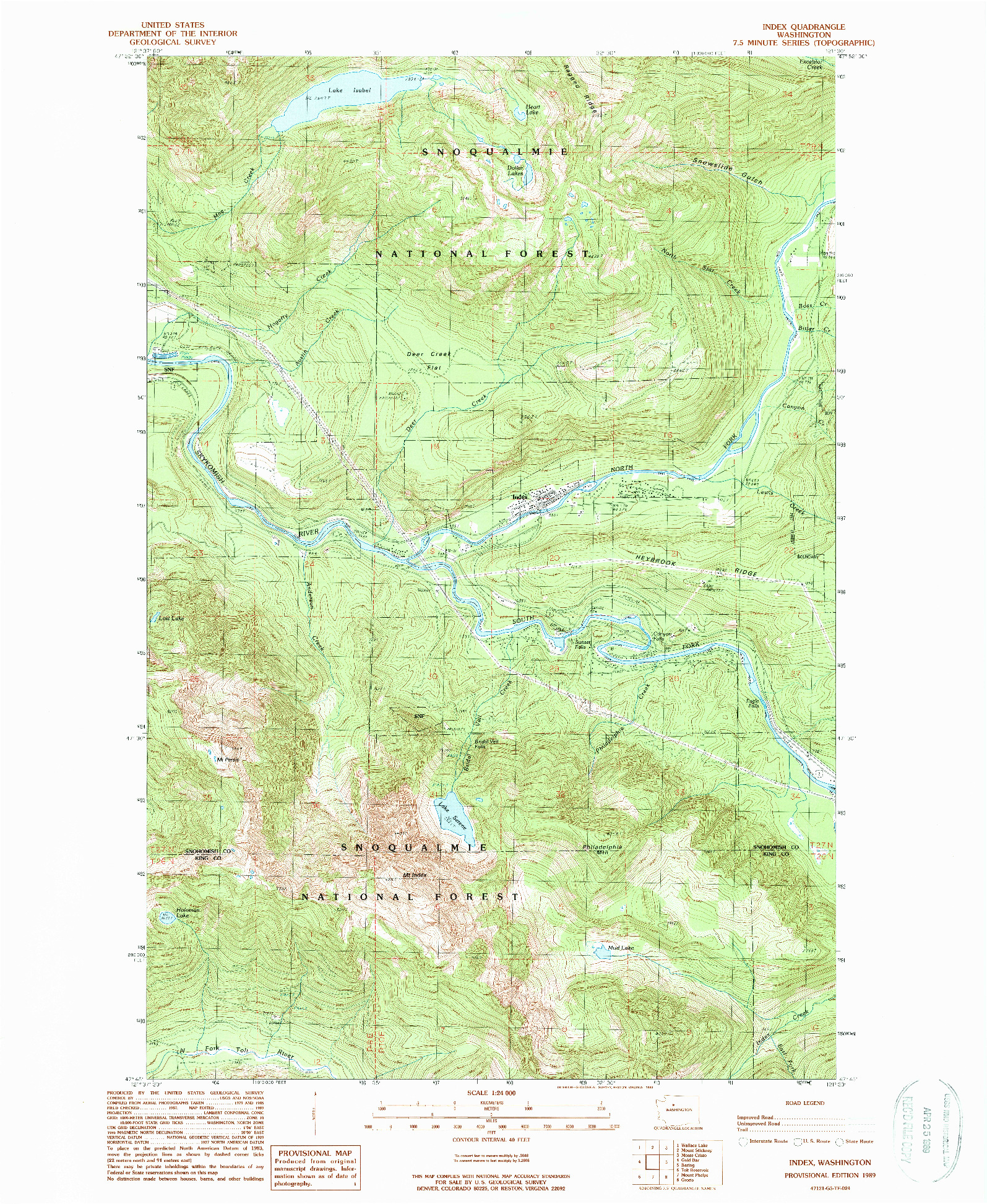 USGS 1:24000-SCALE QUADRANGLE FOR INDEX, WA 1989