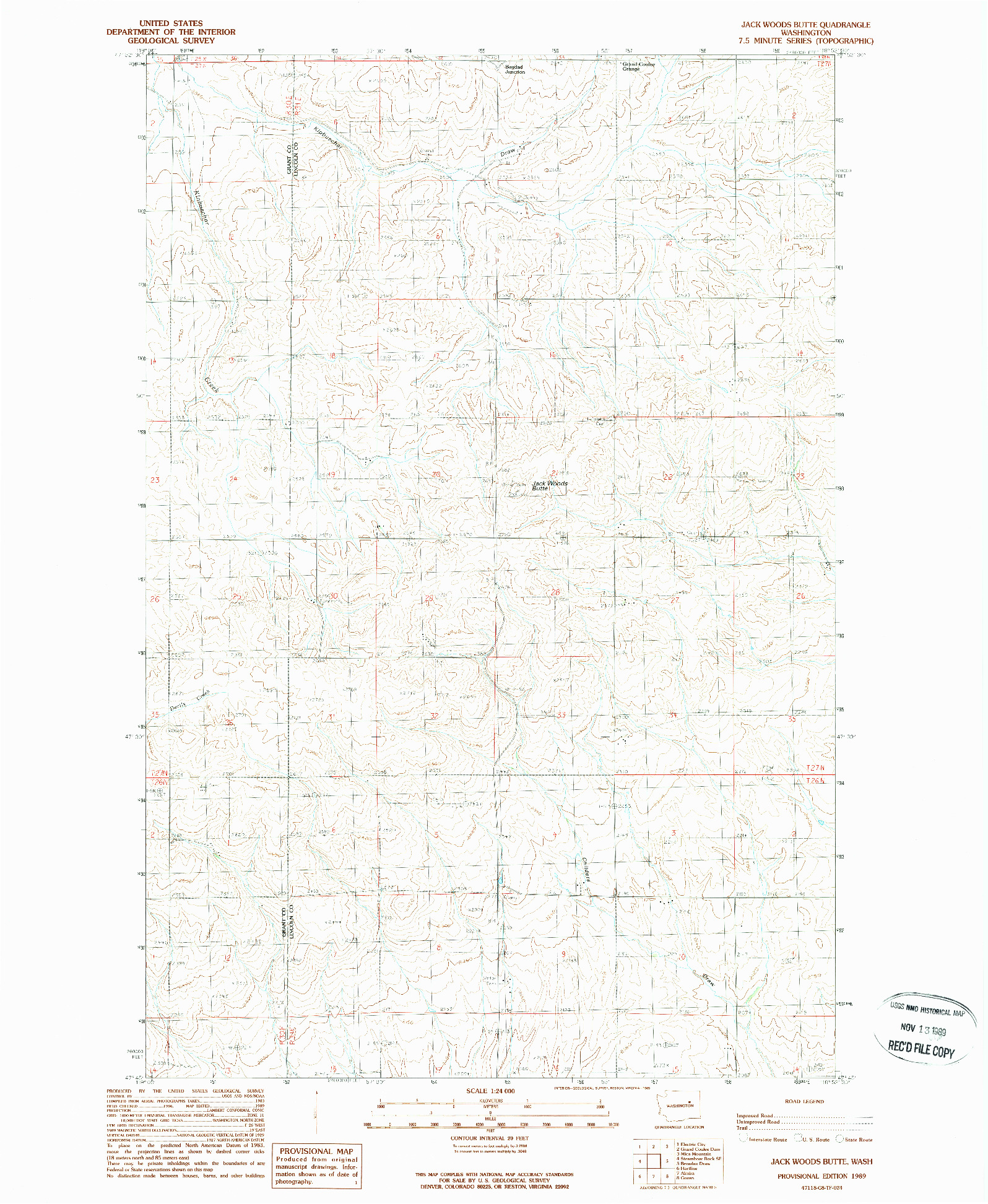USGS 1:24000-SCALE QUADRANGLE FOR JACK WOODS BUTTE, WA 1989