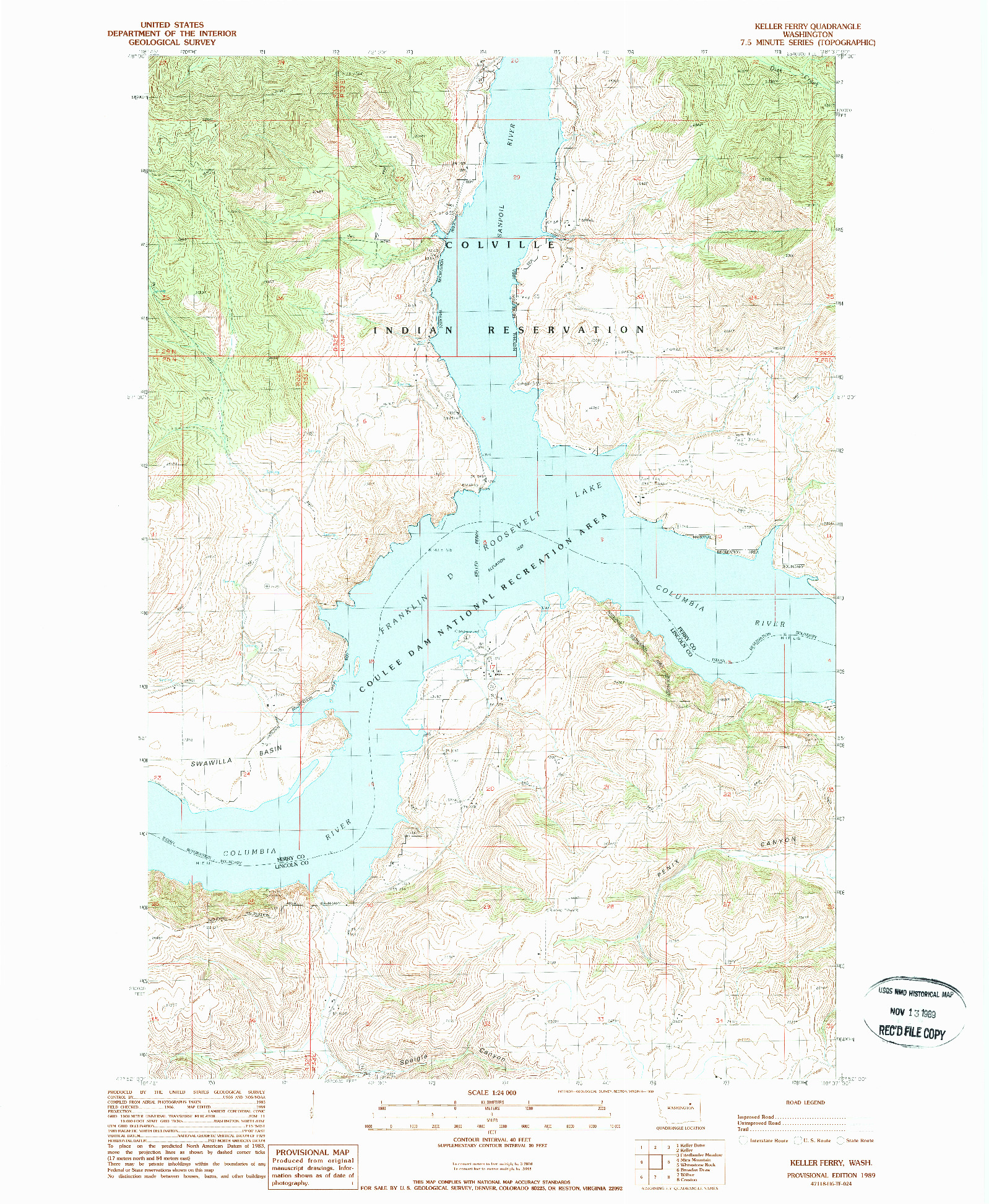 USGS 1:24000-SCALE QUADRANGLE FOR KELLER FERRY, WA 1989