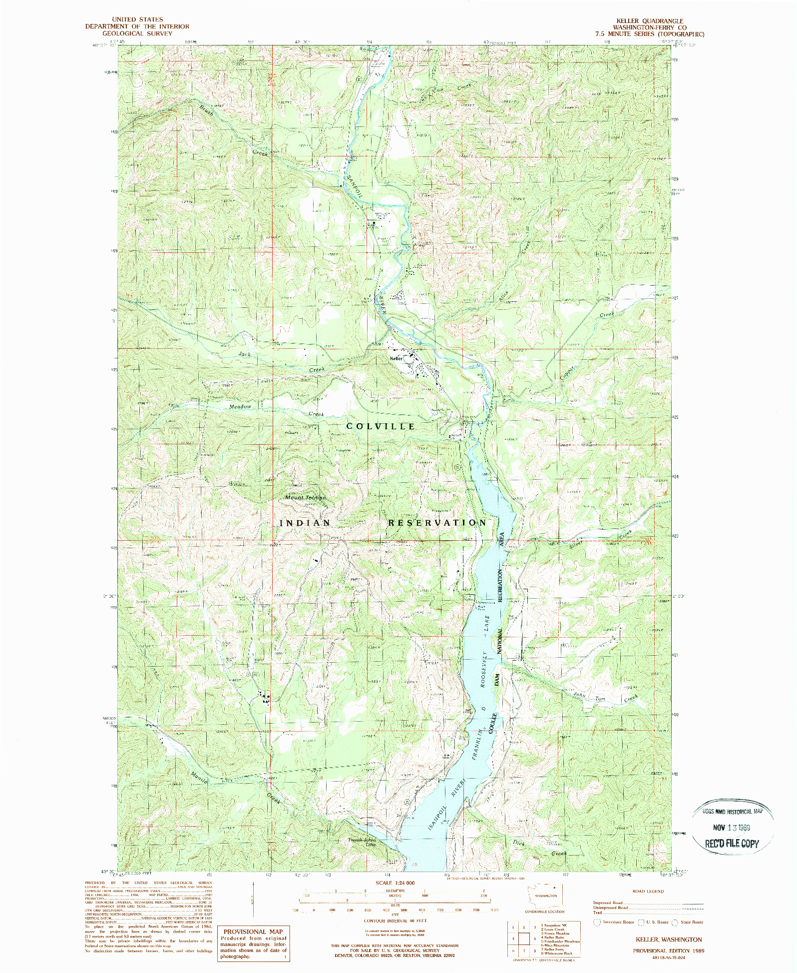 USGS 1:24000-SCALE QUADRANGLE FOR KELLER, WA 1989