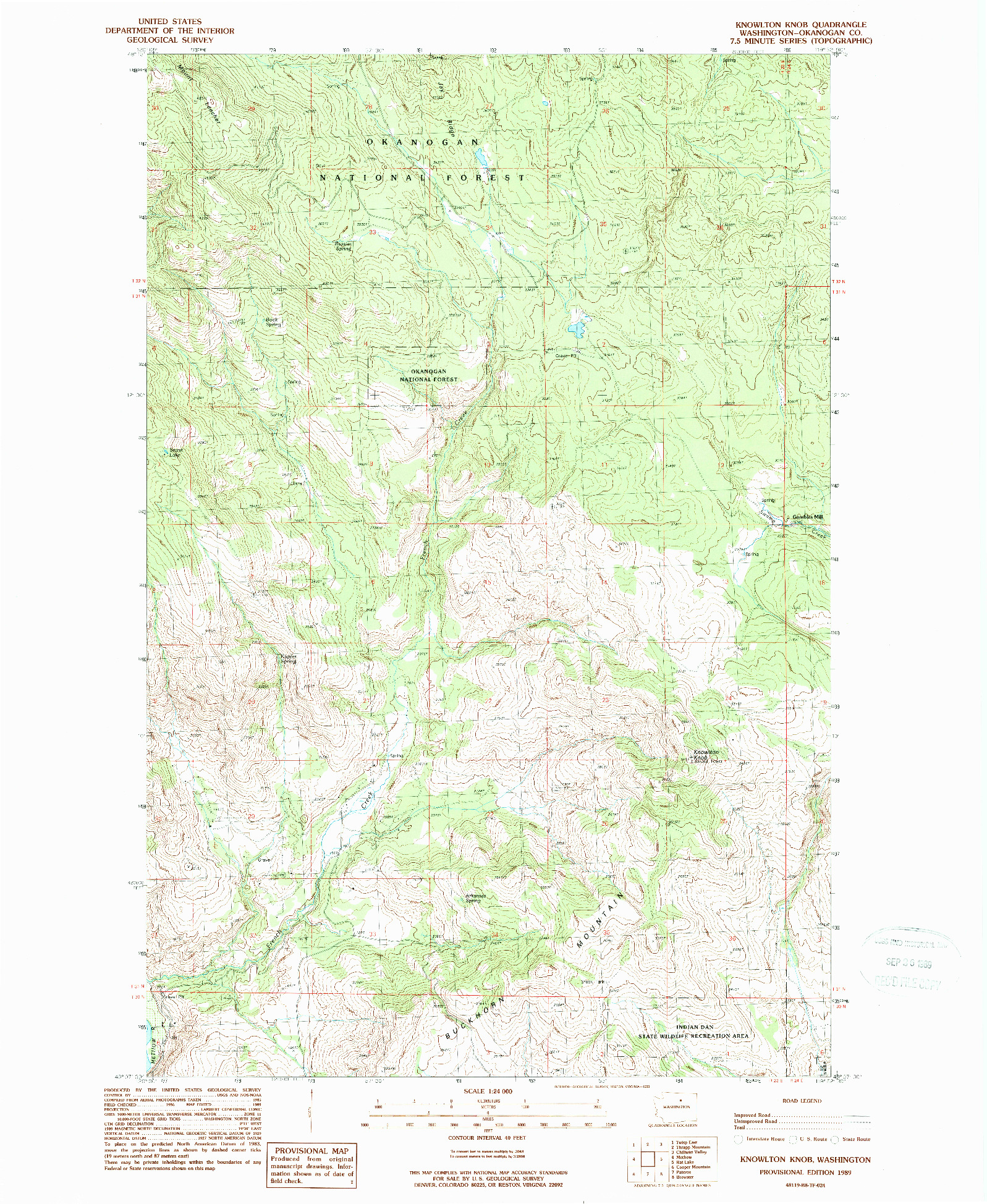 USGS 1:24000-SCALE QUADRANGLE FOR KNOWLTON KNOB, WA 1989