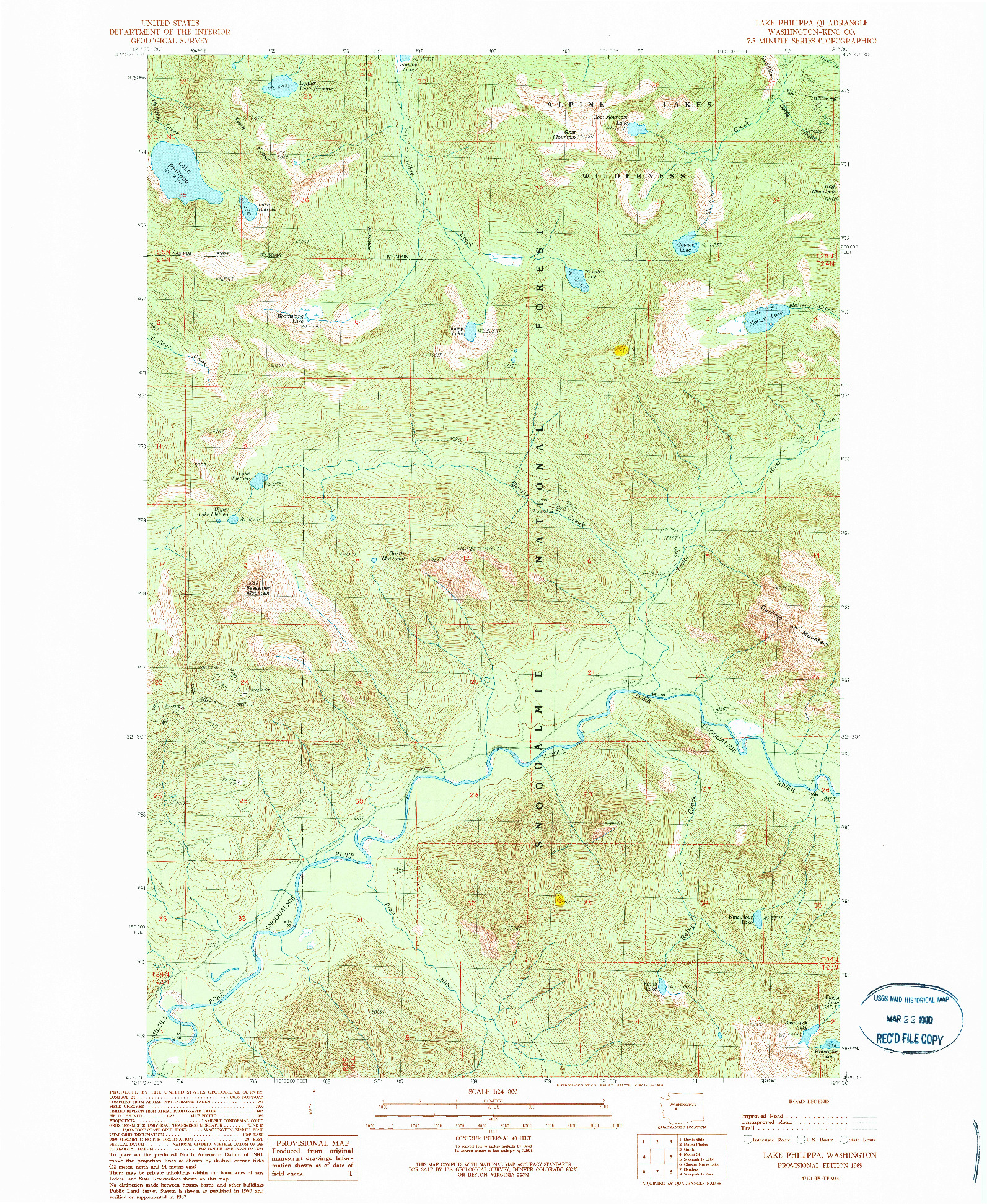 USGS 1:24000-SCALE QUADRANGLE FOR LAKE PHILIPPA, WA 1989