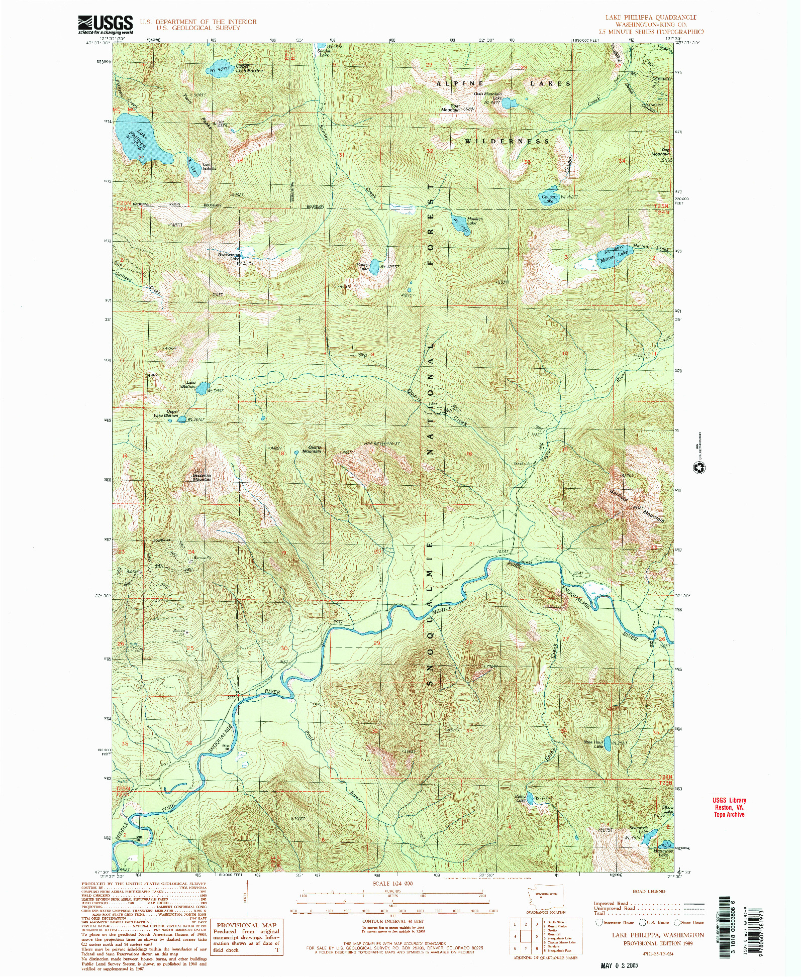 USGS 1:24000-SCALE QUADRANGLE FOR LAKE PHILIPPA, WA 1989