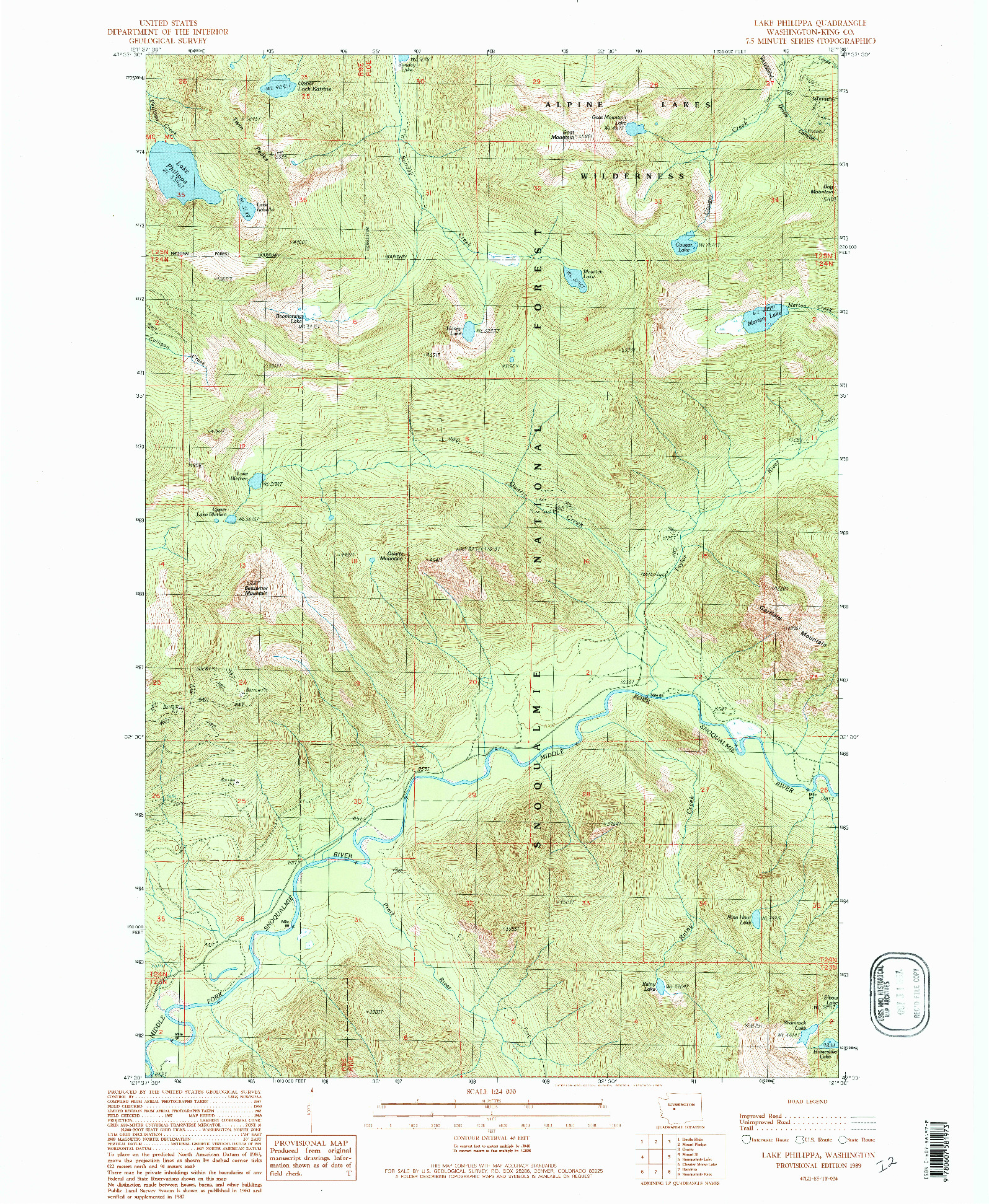 USGS 1:24000-SCALE QUADRANGLE FOR LAKE PHILIPPA, WA 1989