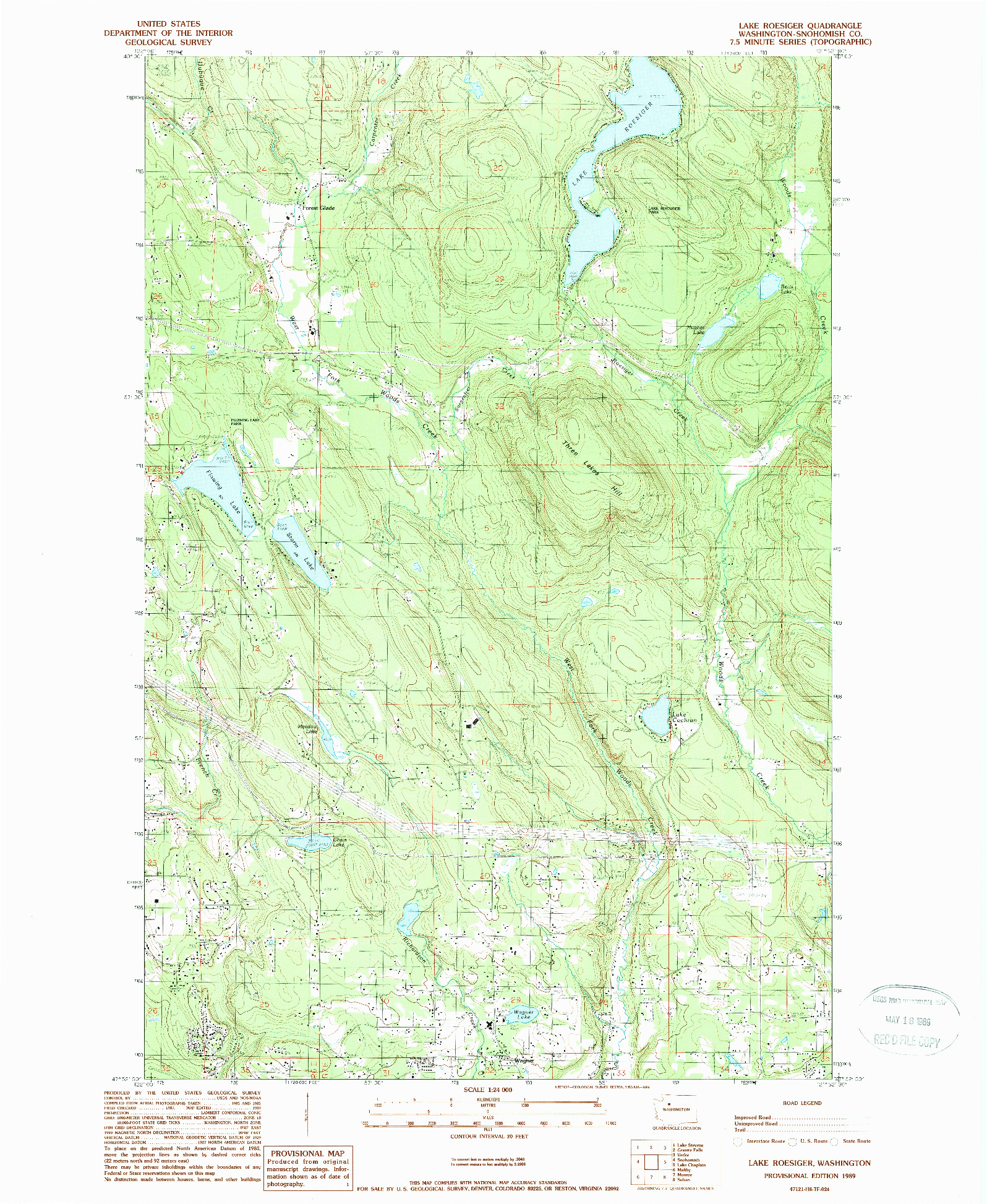 USGS 1:24000-SCALE QUADRANGLE FOR LAKE ROESIGER, WA 1989