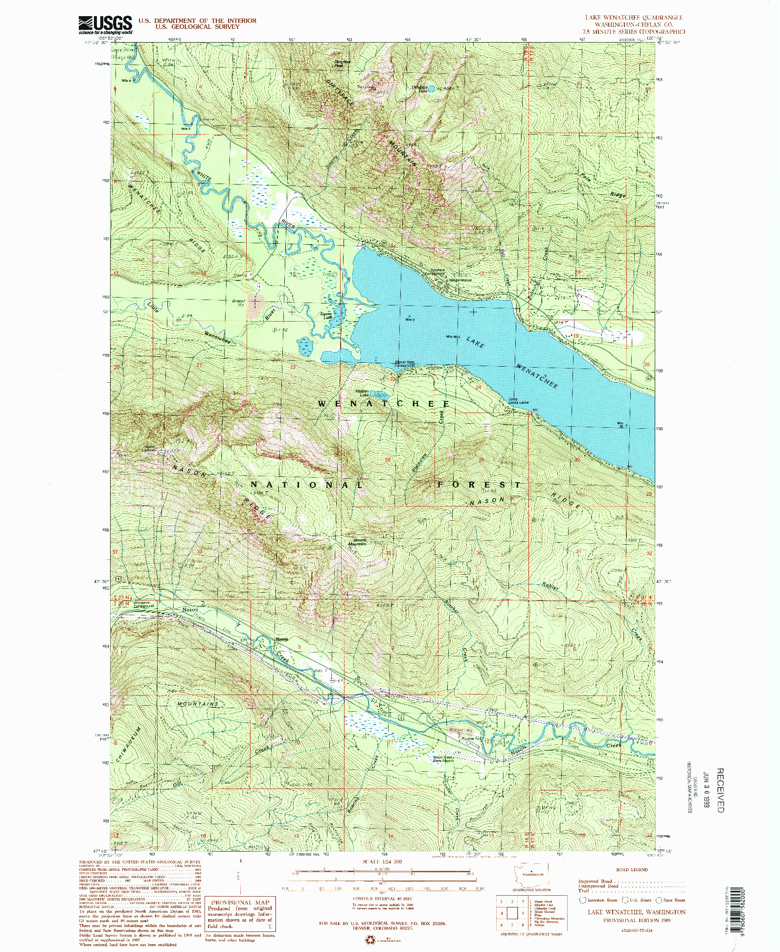 USGS 1:24000-SCALE QUADRANGLE FOR LAKE WENATCHEE, WA 1989