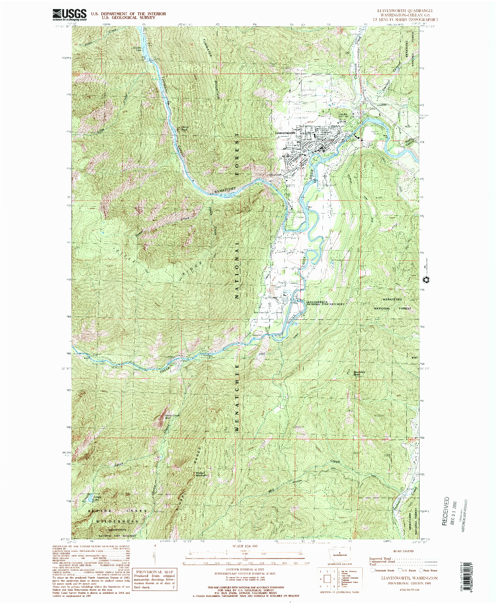 USGS 1:24000-SCALE QUADRANGLE FOR LEAVENWORTH, WA 1989