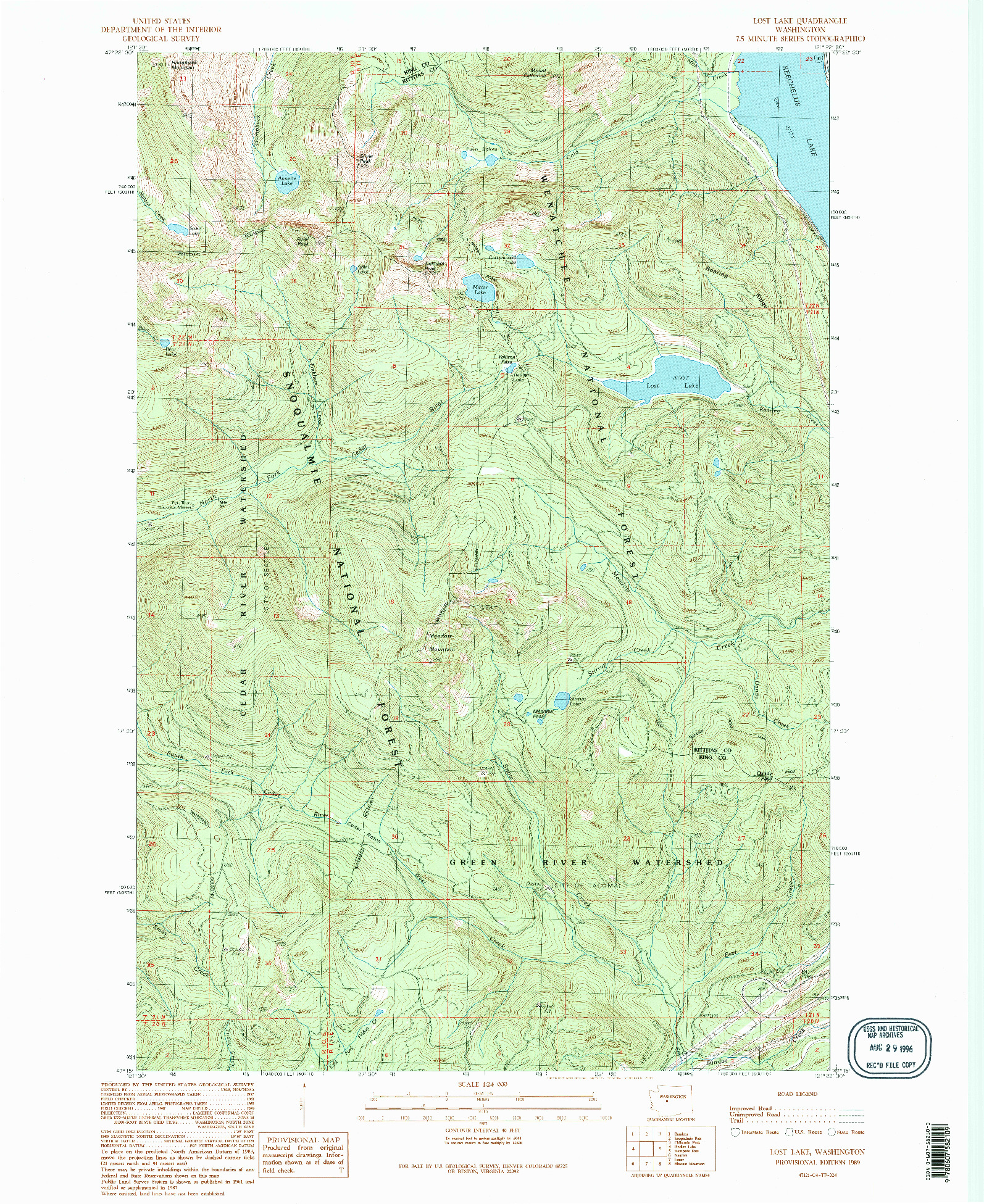 USGS 1:24000-SCALE QUADRANGLE FOR LOST LAKE, WA 1989