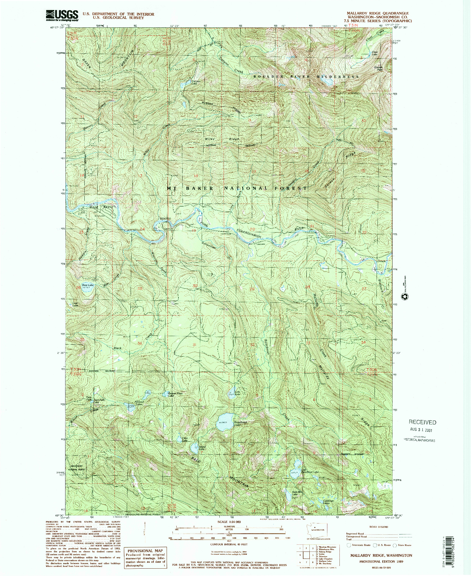 USGS 1:24000-SCALE QUADRANGLE FOR MALLARDY RIDGE, WA 1989