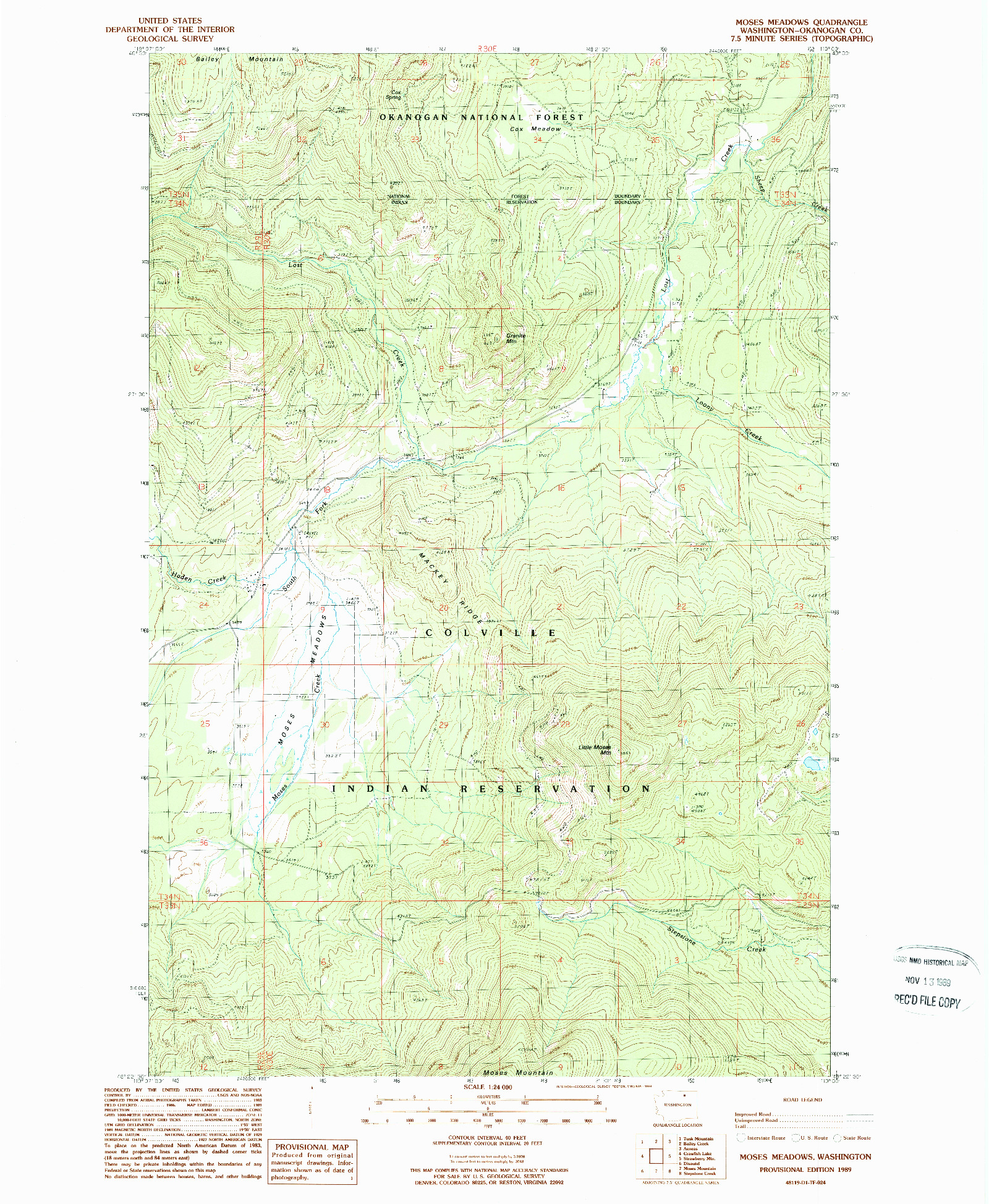 USGS 1:24000-SCALE QUADRANGLE FOR MOSES MEADOWS, WA 1989