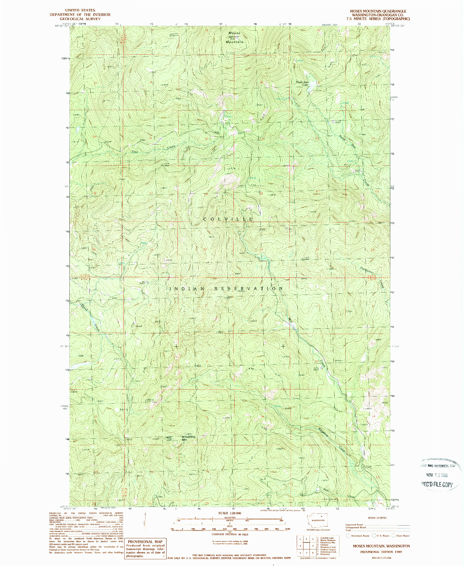USGS 1:24000-SCALE QUADRANGLE FOR MOSES MOUNTAIN, WA 1989