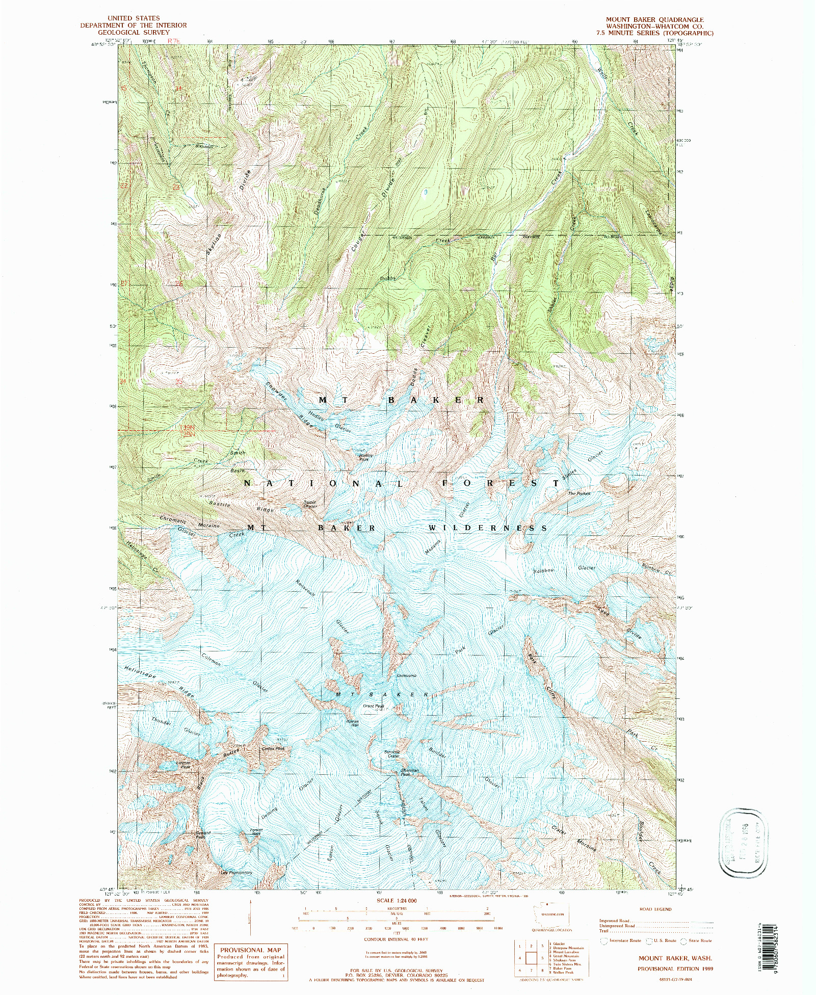 USGS 1:24000-SCALE QUADRANGLE FOR MOUNT BAKER, WA 1989