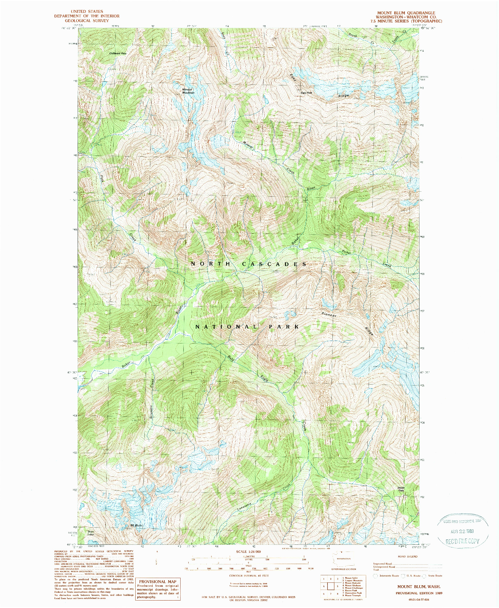 USGS 1:24000-SCALE QUADRANGLE FOR MOUNT BLUM, WA 1989