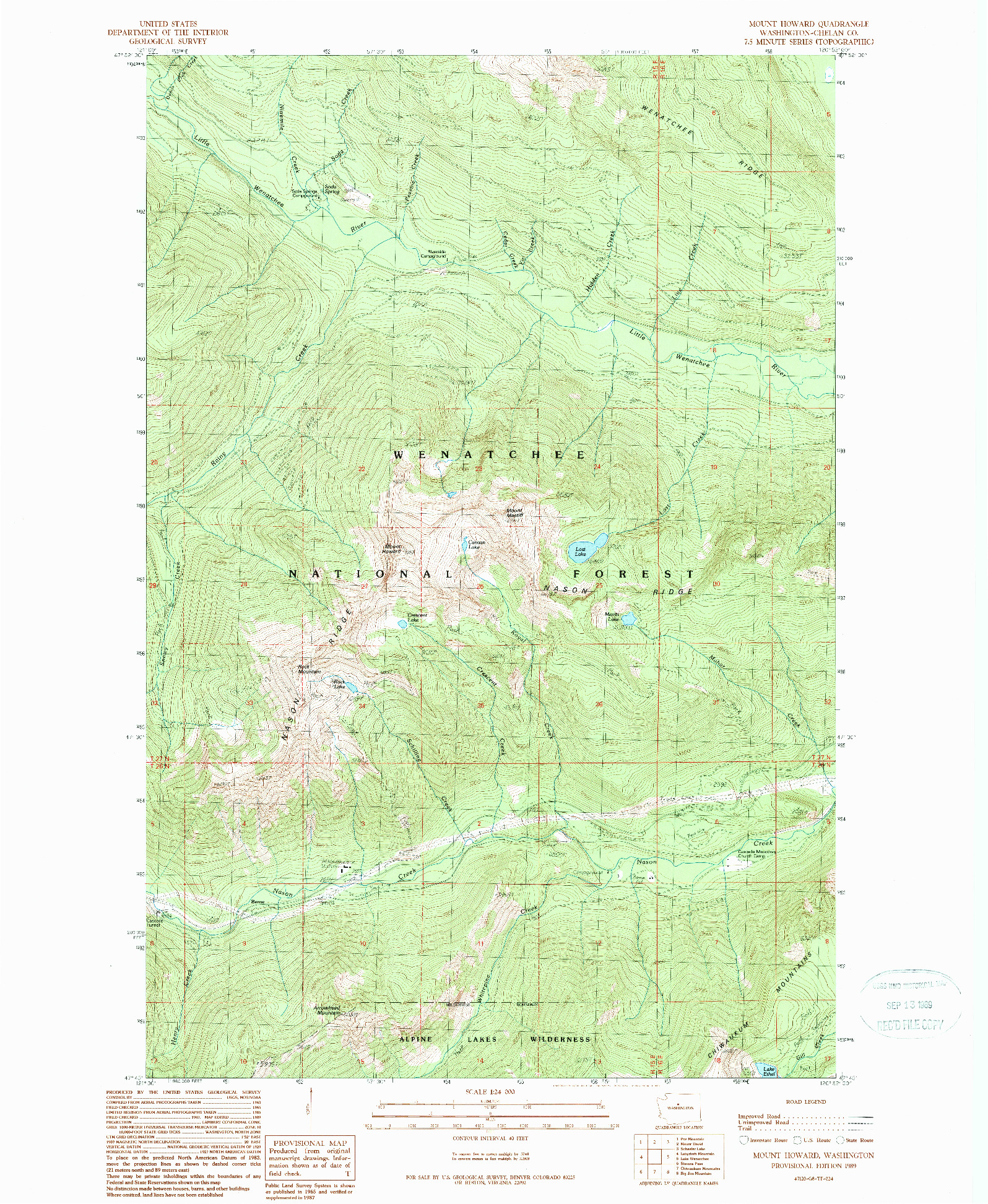 USGS 1:24000-SCALE QUADRANGLE FOR MOUNT HOWARD, WA 1989