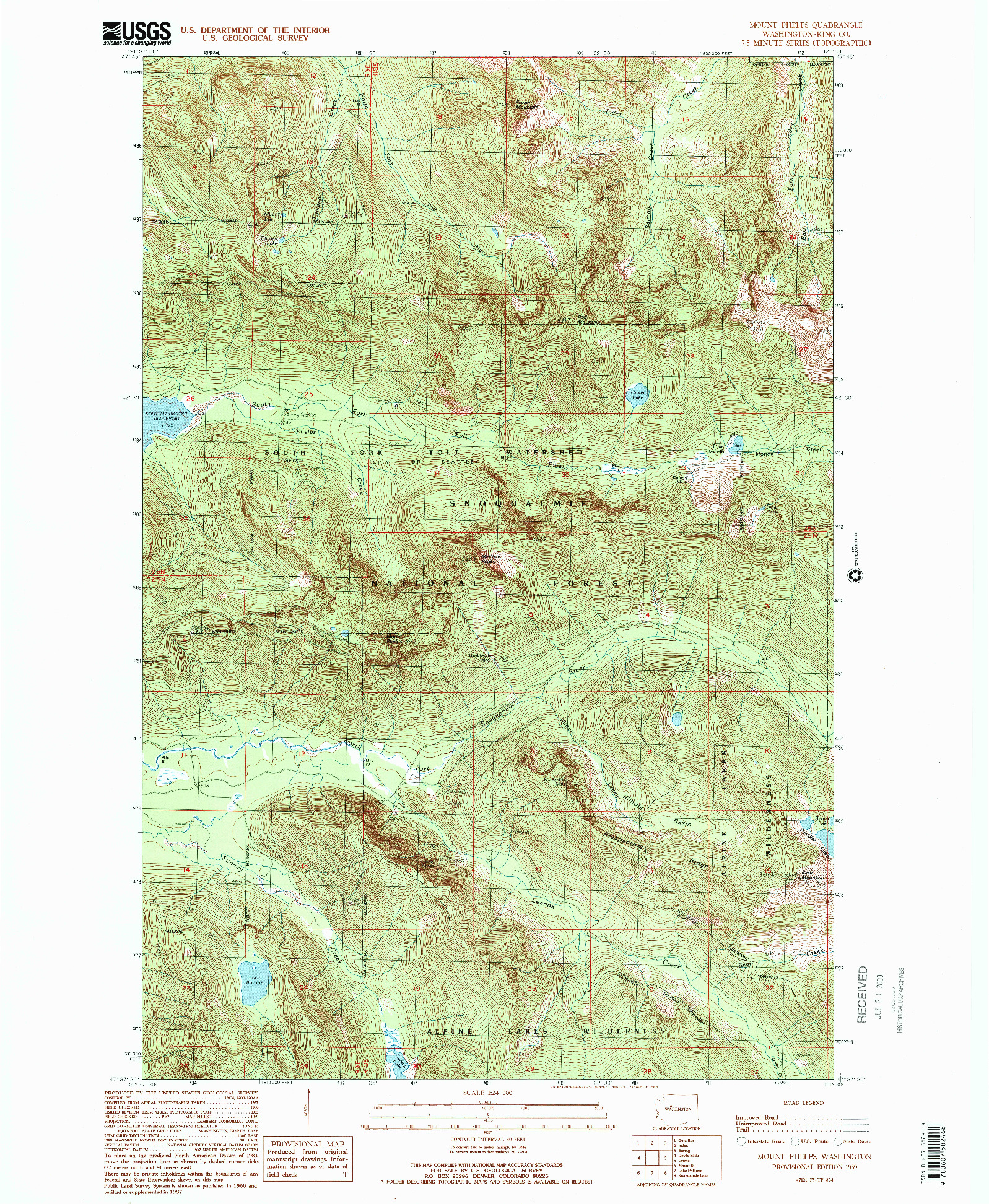 USGS 1:24000-SCALE QUADRANGLE FOR MOUNT PHELPS, WA 1989