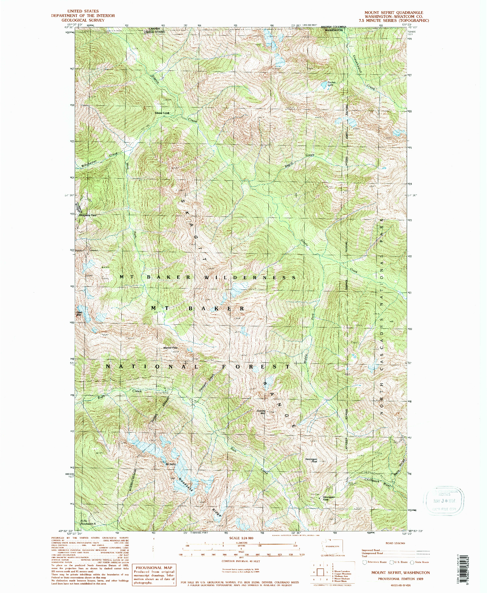 USGS 1:24000-SCALE QUADRANGLE FOR MOUNT SEFRIT, WA 1989