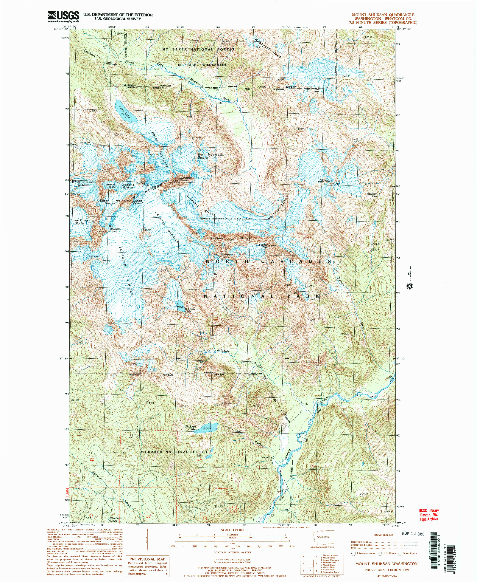 USGS 1:24000-SCALE QUADRANGLE FOR MOUNT SHUKSAN, WA 1989