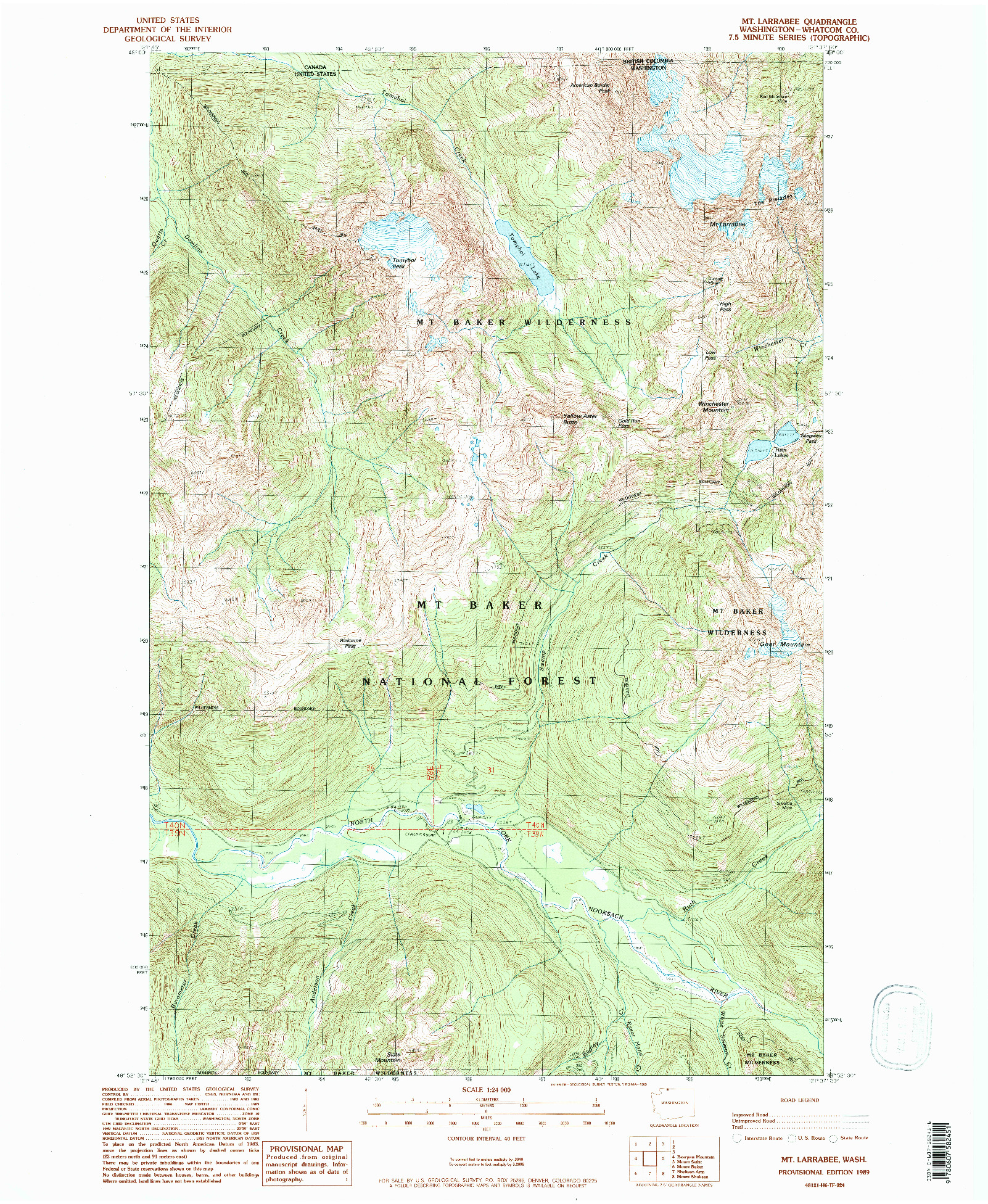 USGS 1:24000-SCALE QUADRANGLE FOR MT LARRABEE, WA 1989