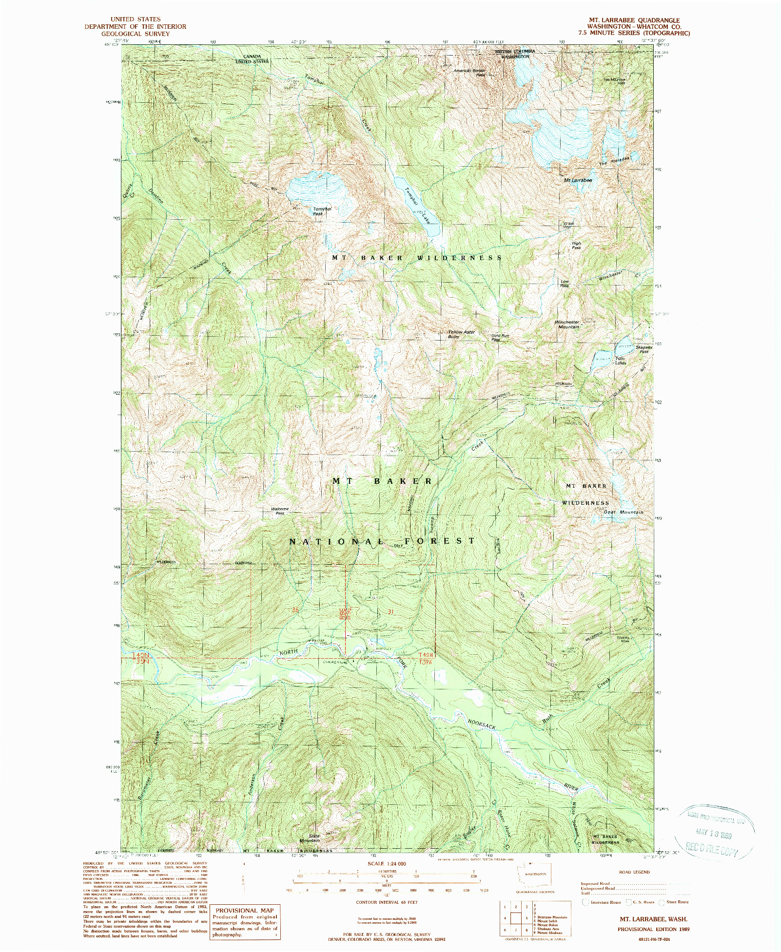 USGS 1:24000-SCALE QUADRANGLE FOR MT LARRABEE, WA 1989