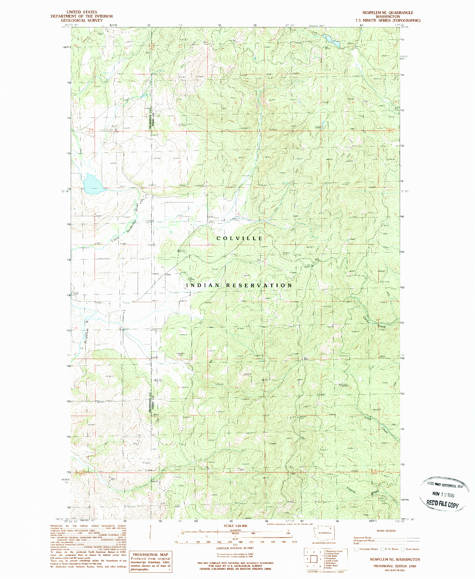 USGS 1:24000-SCALE QUADRANGLE FOR NESPELEM NE, WA 1989