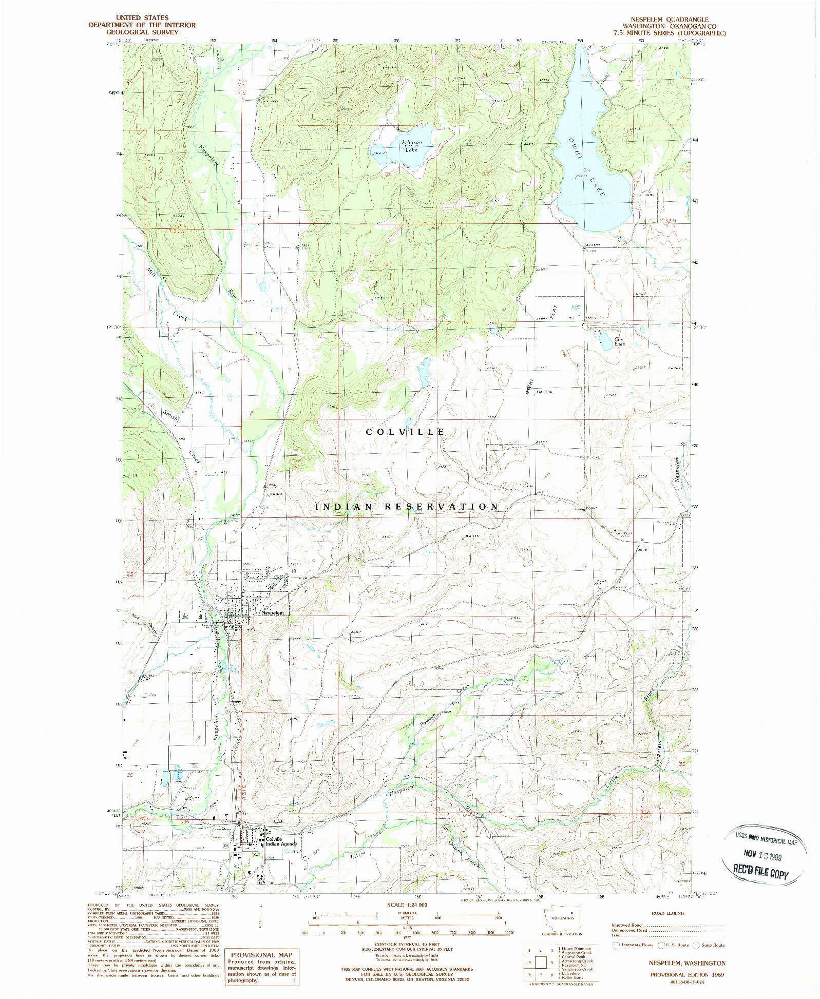 USGS 1:24000-SCALE QUADRANGLE FOR NESPELEM, WA 1989