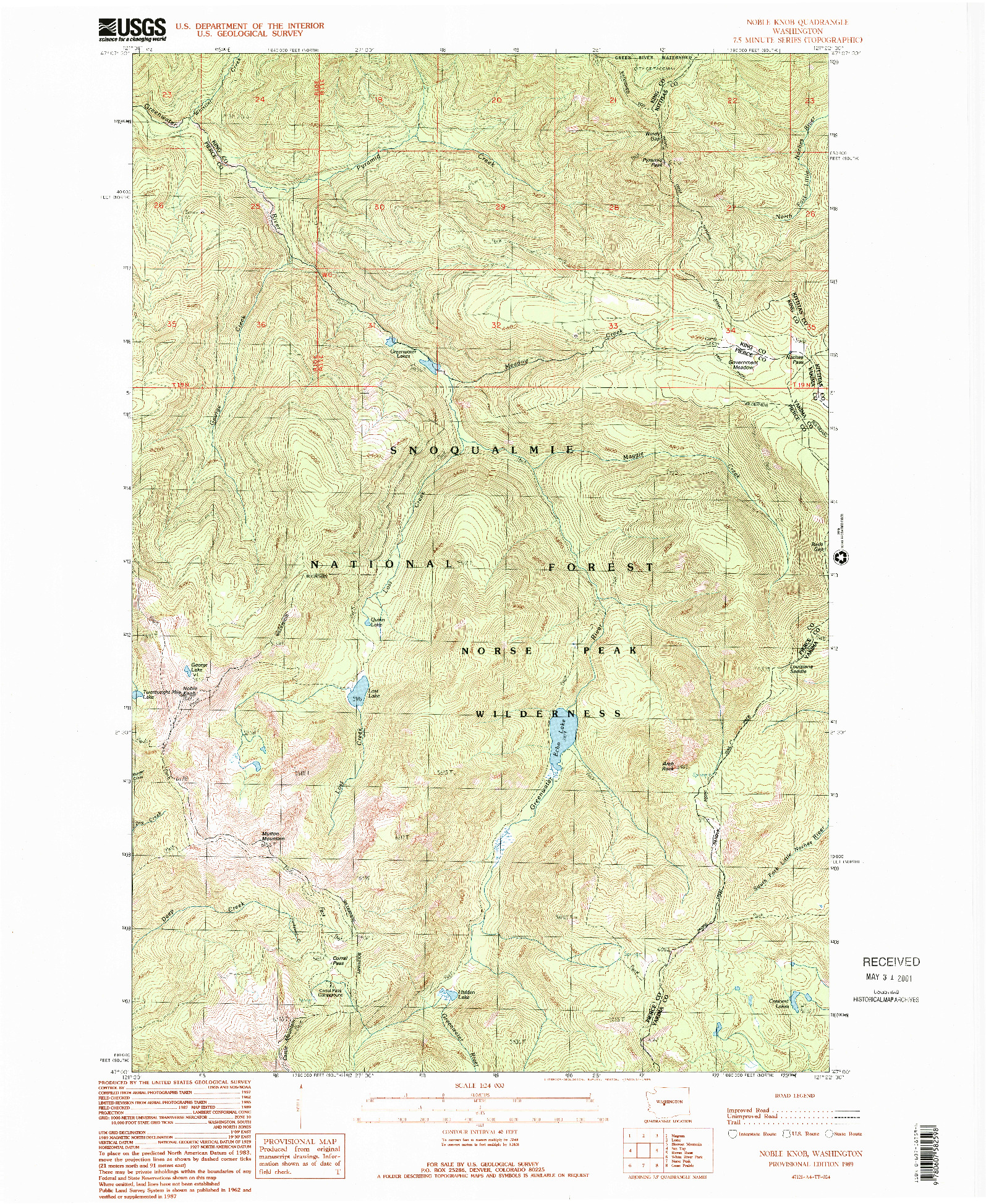 USGS 1:24000-SCALE QUADRANGLE FOR NOBLE KNOB, WA 1989