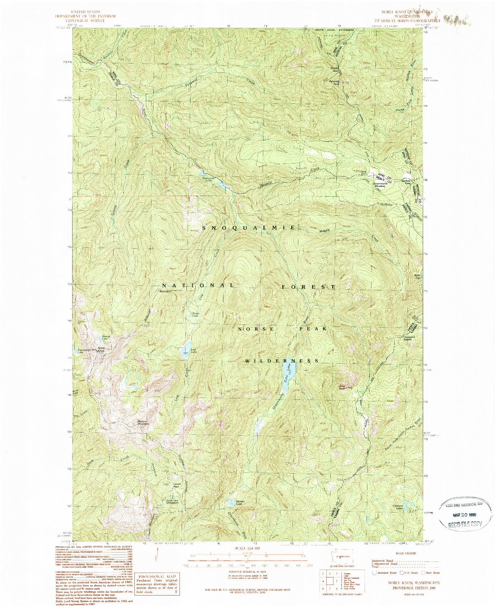 USGS 1:24000-SCALE QUADRANGLE FOR NOBLE KNOB, WA 1989