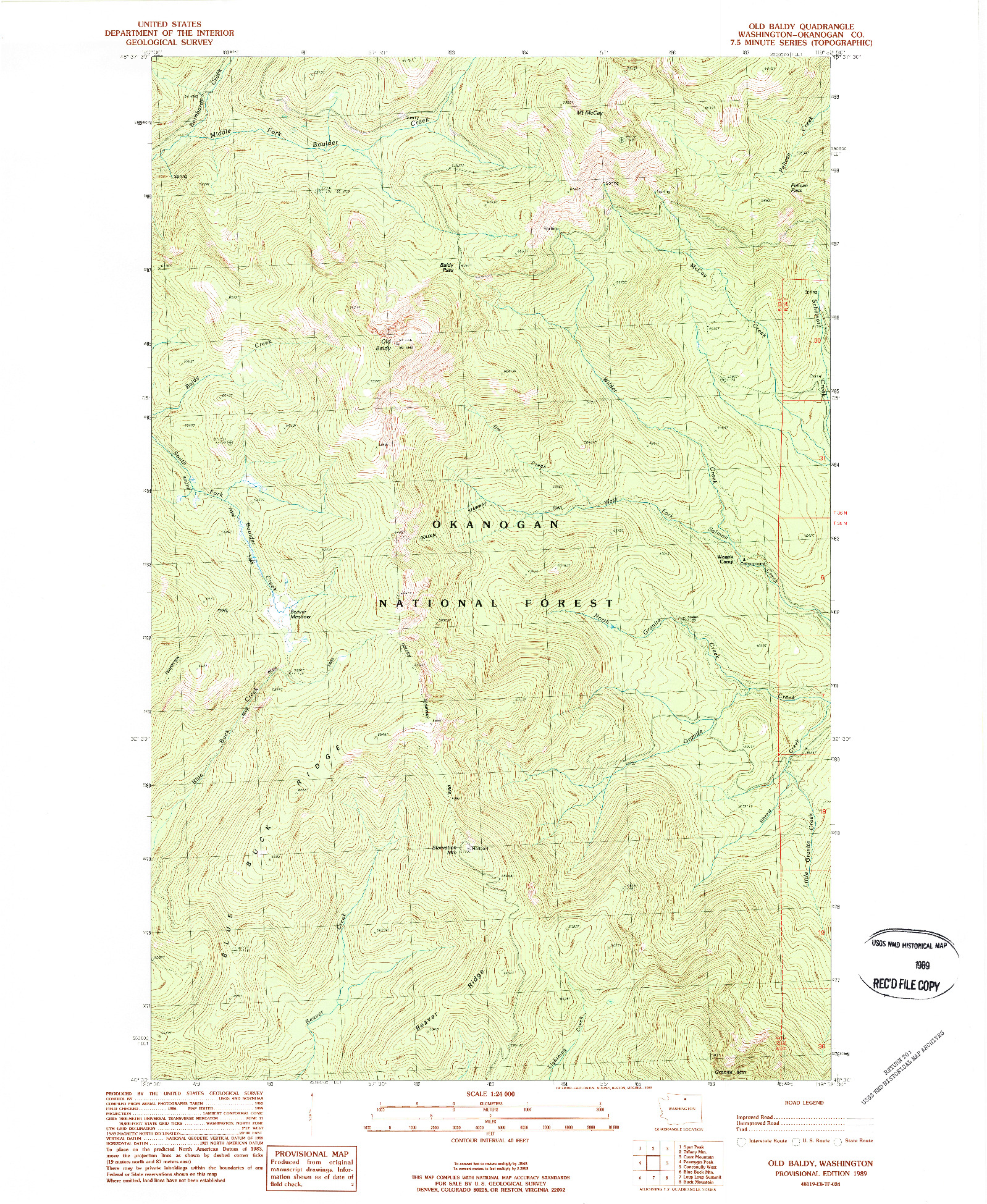 USGS 1:24000-SCALE QUADRANGLE FOR OLD BALDY, WA 1989