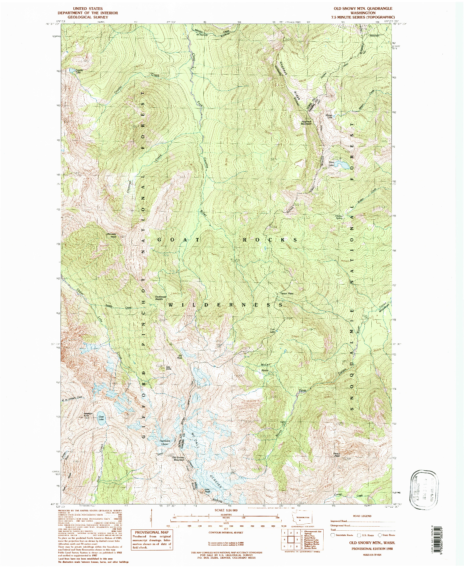 USGS 1:24000-SCALE QUADRANGLE FOR OLD SNOWY MTN., WA 1988