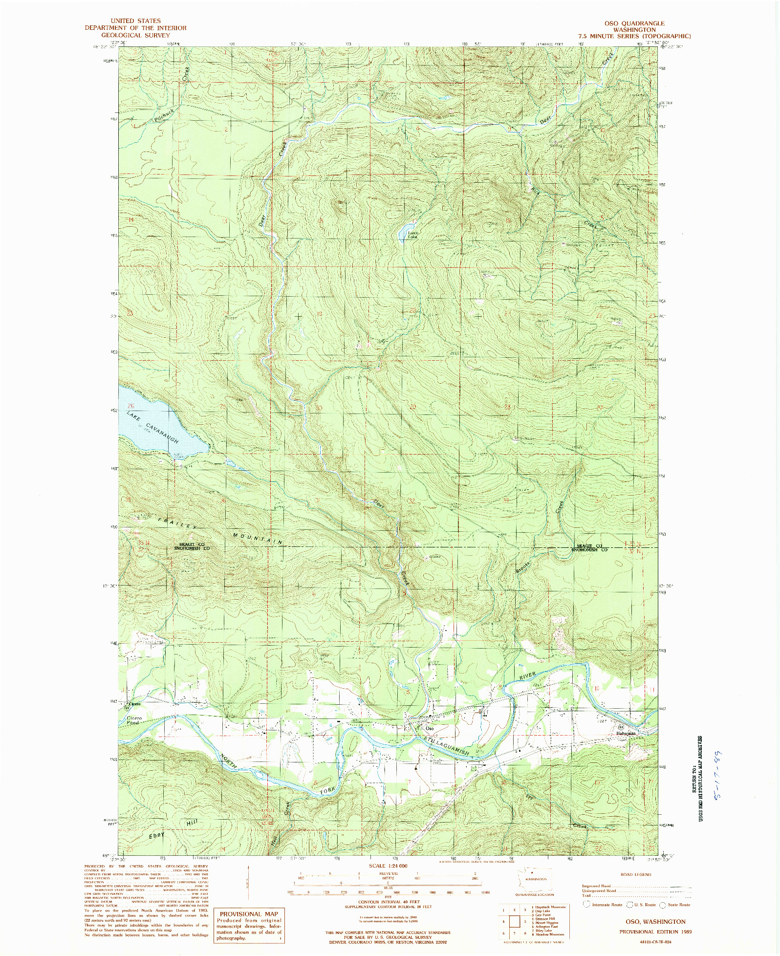 USGS 1:24000-SCALE QUADRANGLE FOR OSO, WA 1989