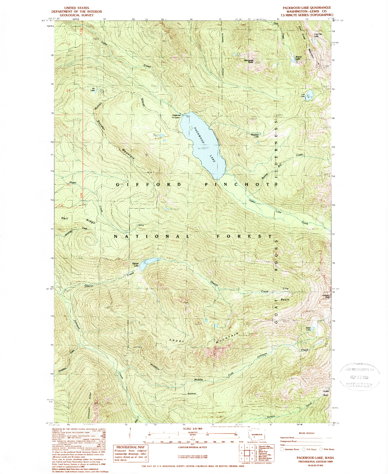 USGS 1:24000-SCALE QUADRANGLE FOR PACKWOOD LAKE, WA 1989