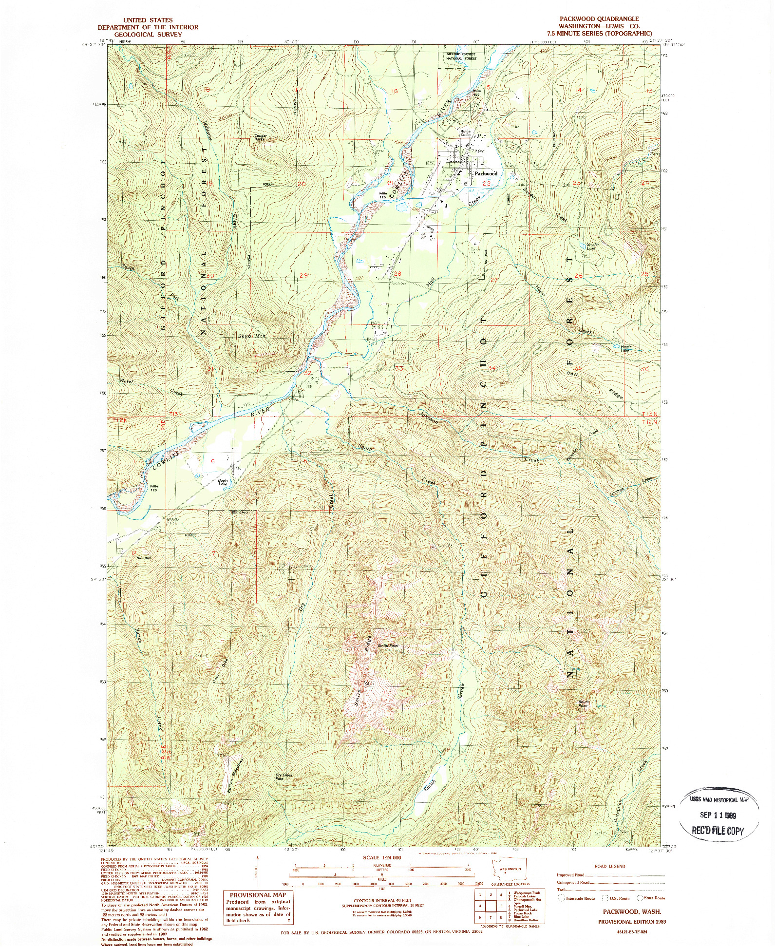 USGS 1:24000-SCALE QUADRANGLE FOR PACKWOOD, WA 1989