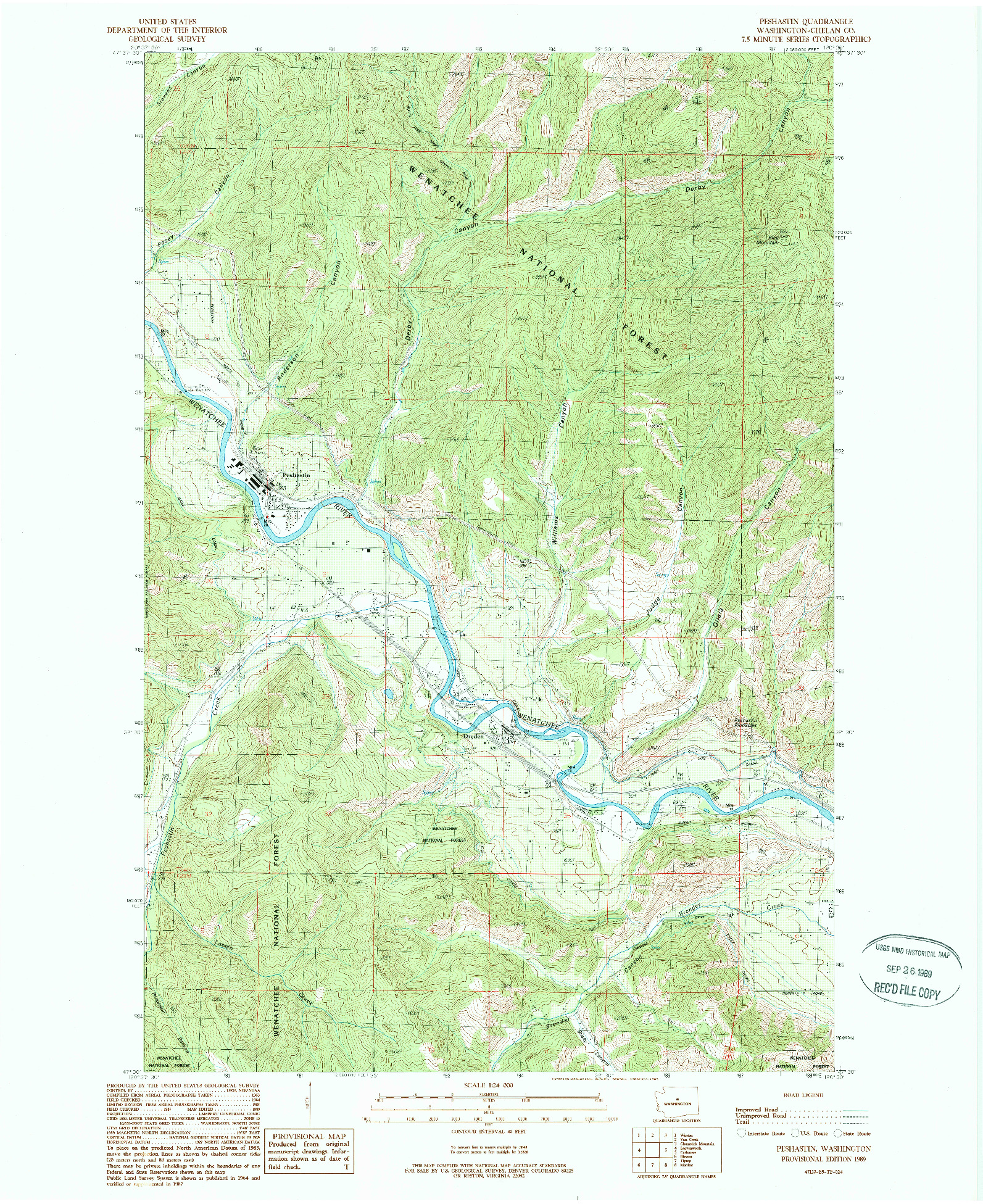 USGS 1:24000-SCALE QUADRANGLE FOR PESHASTIN, WA 1989
