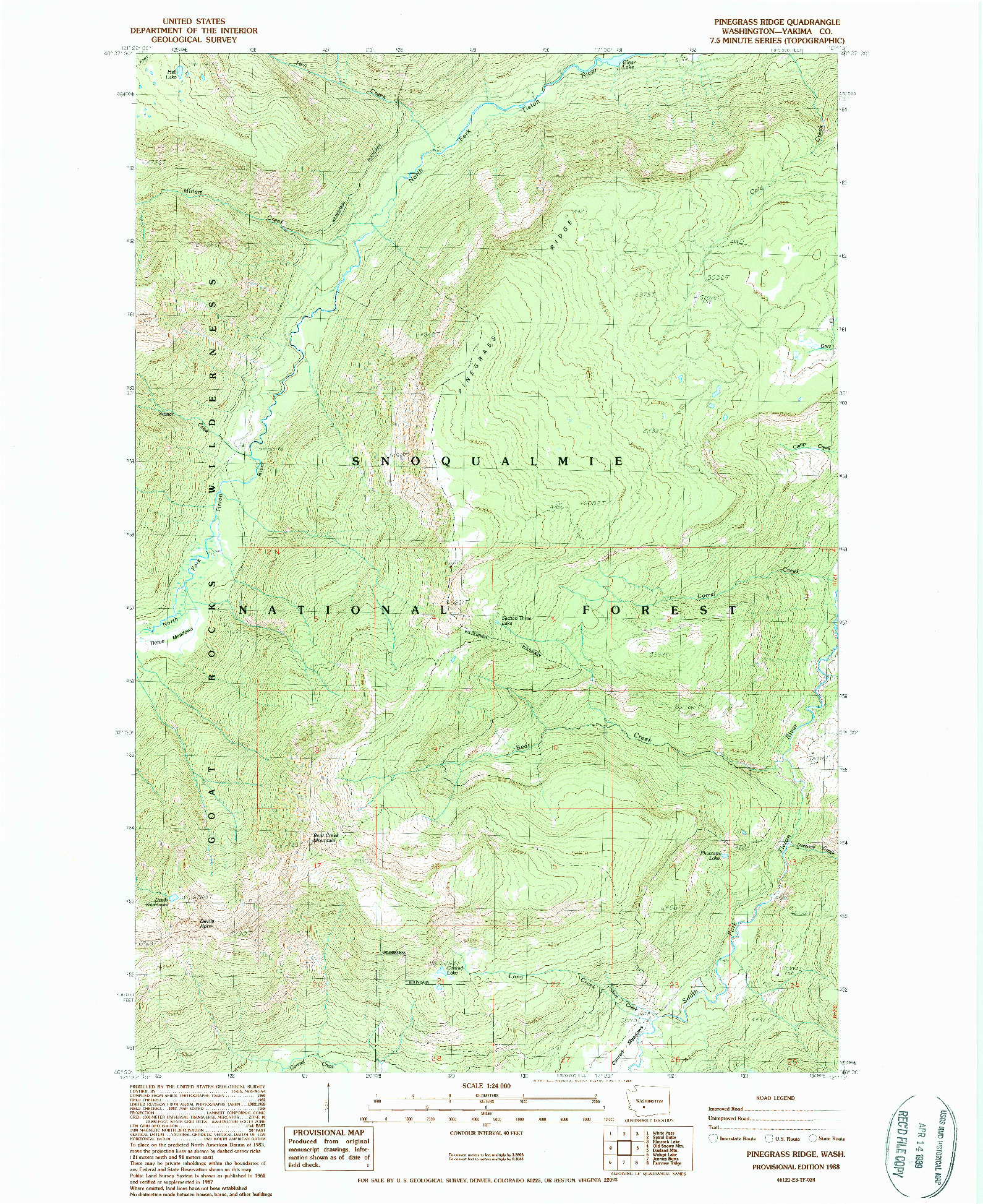 USGS 1:24000-SCALE QUADRANGLE FOR PINEGRASS RIDGE, WA 1988