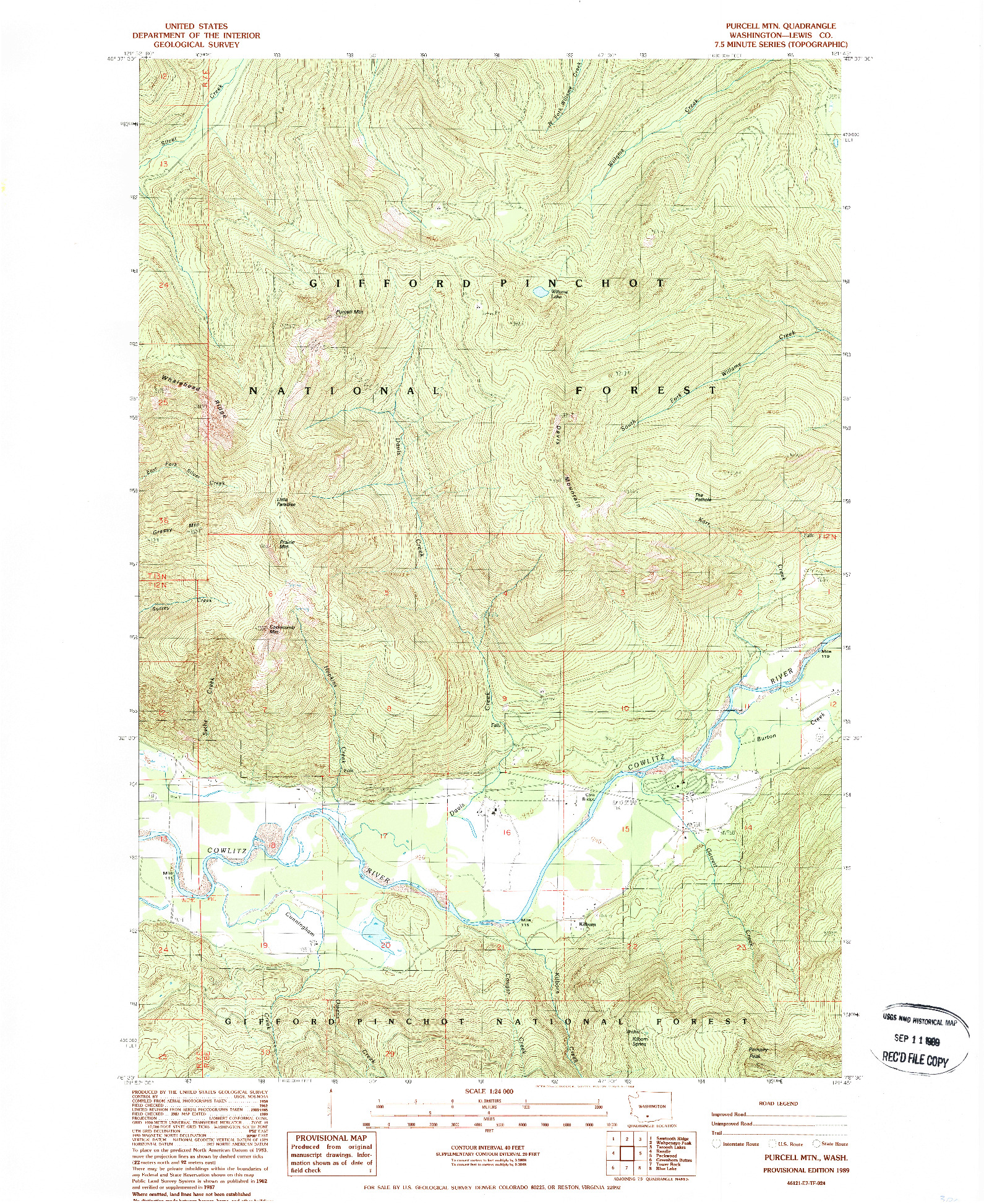 USGS 1:24000-SCALE QUADRANGLE FOR PURCELL MTN., WA 1989