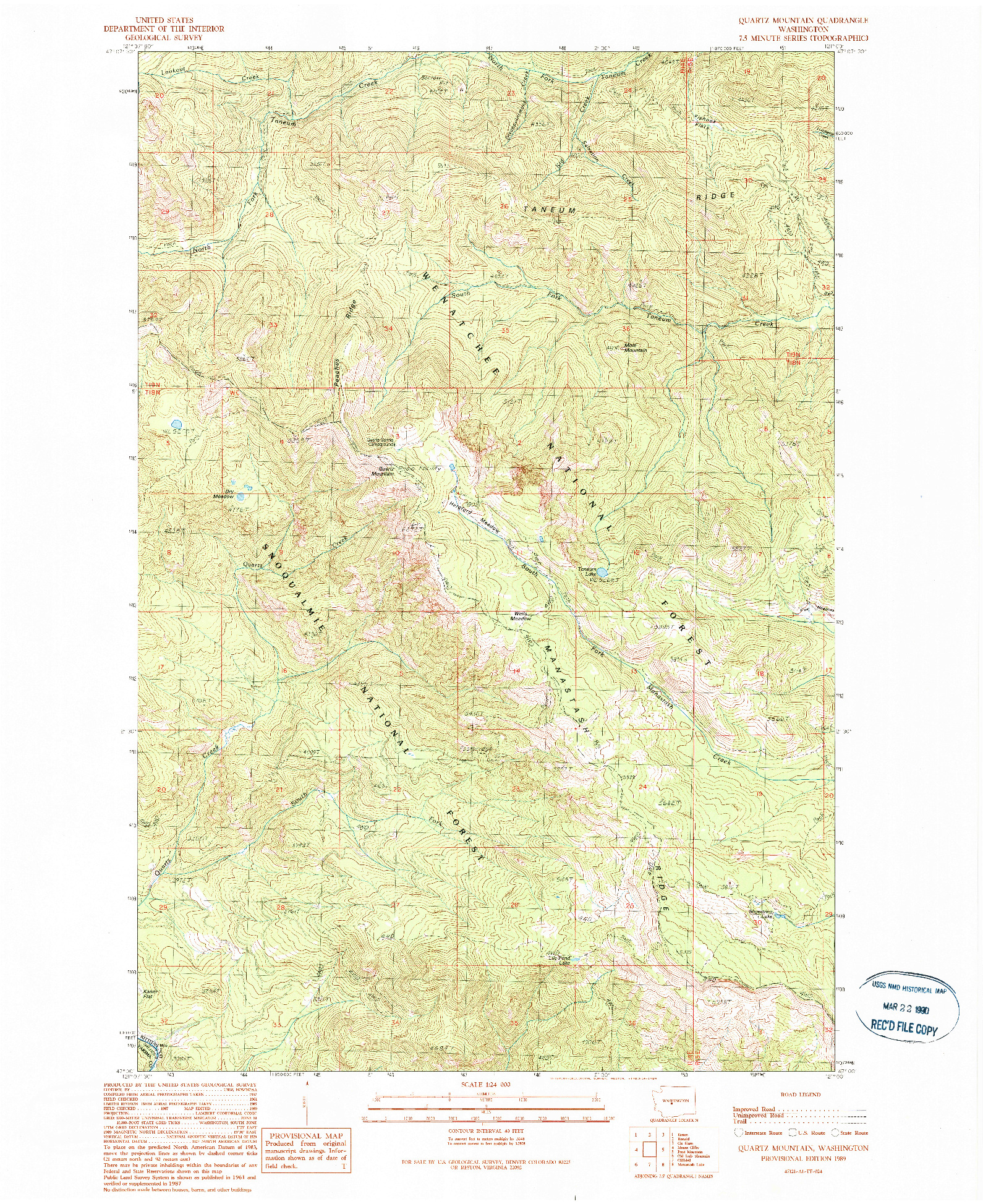 USGS 1:24000-SCALE QUADRANGLE FOR QUARTZ MOUNTAIN, WA 1989