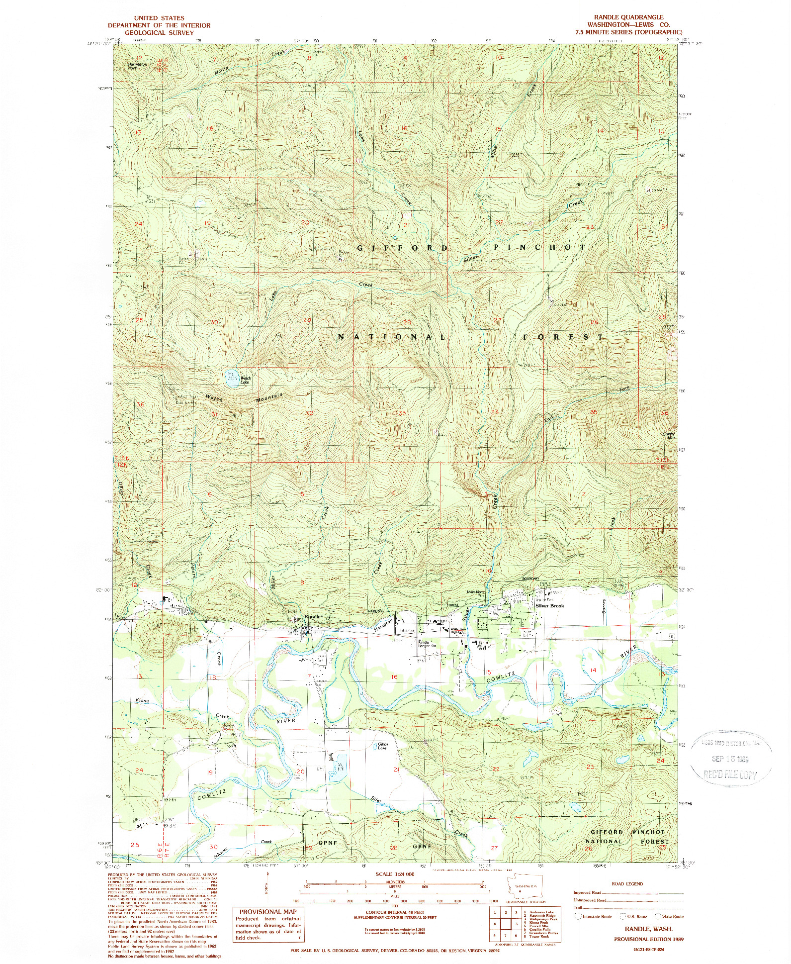 USGS 1:24000-SCALE QUADRANGLE FOR RANDLE, WA 1989