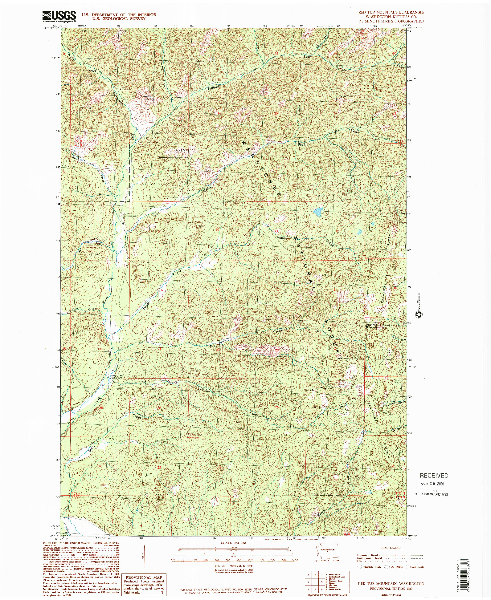 USGS 1:24000-SCALE QUADRANGLE FOR RED TOP MOUNTAIN, WA 1989
