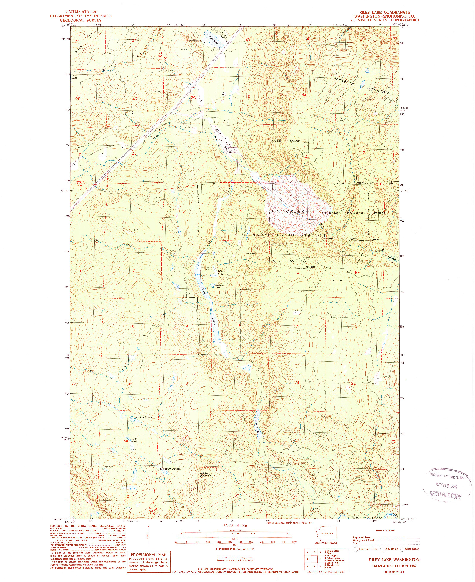 USGS 1:24000-SCALE QUADRANGLE FOR RILEY LAKE, WA 1989