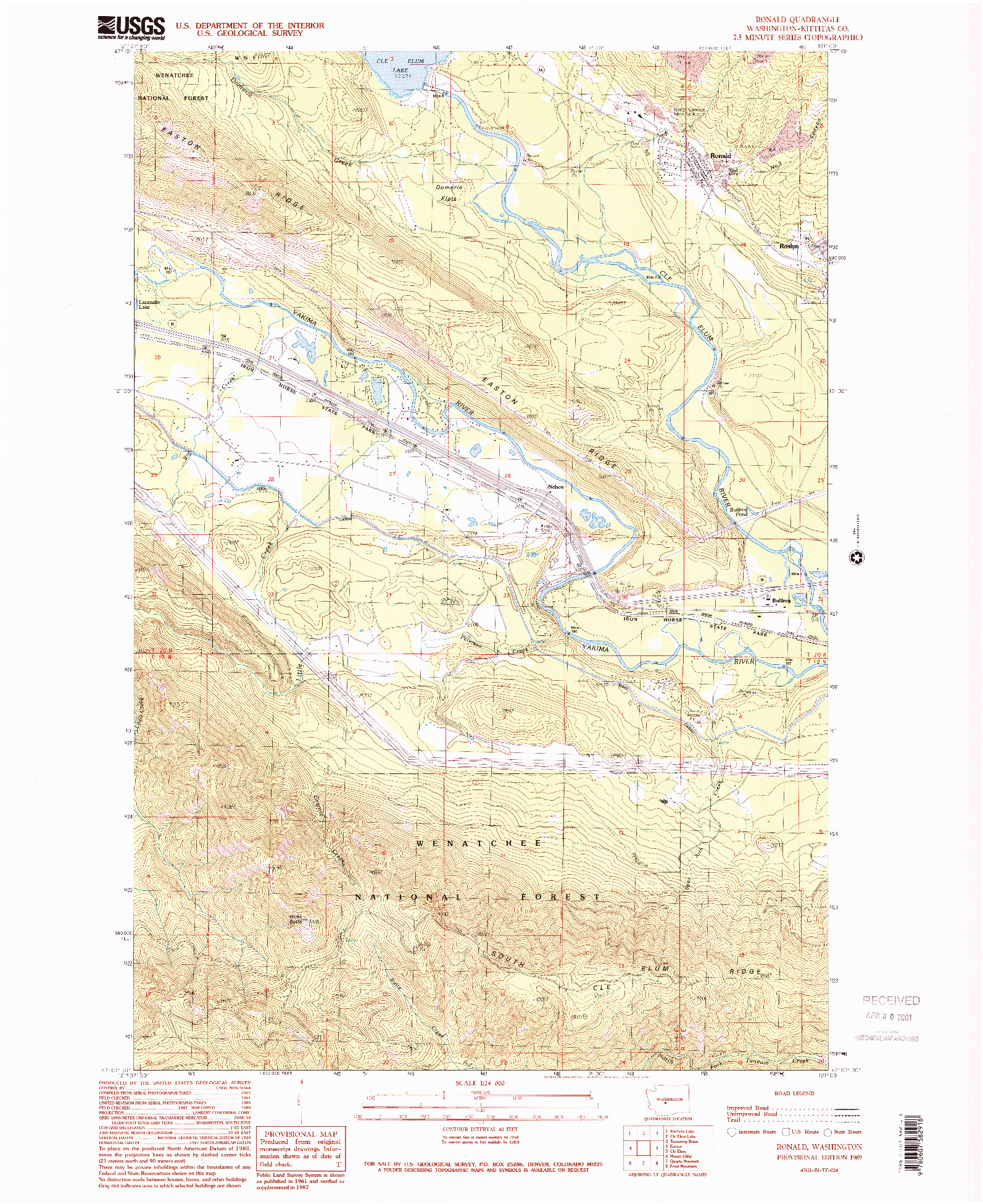 USGS 1:24000-SCALE QUADRANGLE FOR RONALD, WA 1989