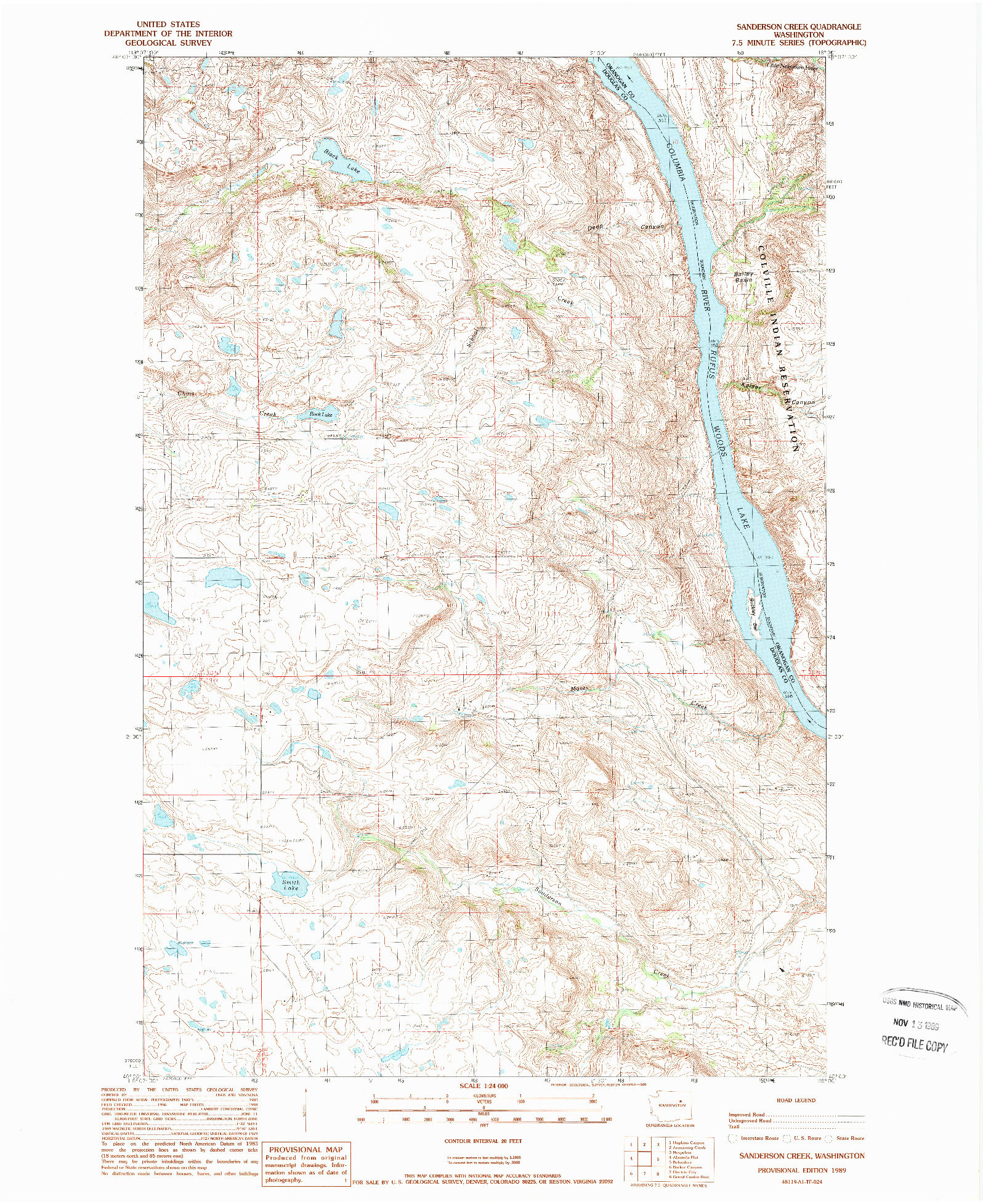 USGS 1:24000-SCALE QUADRANGLE FOR SANDERSON CREEK, WA 1989